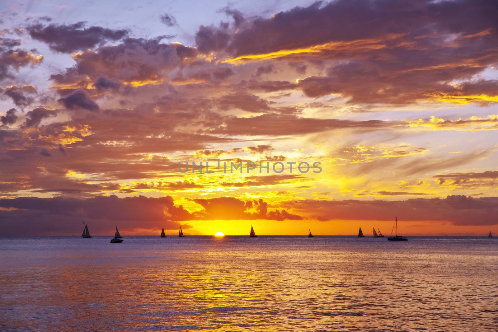 Sunset in Honolulu as viewed from Waikiki beach