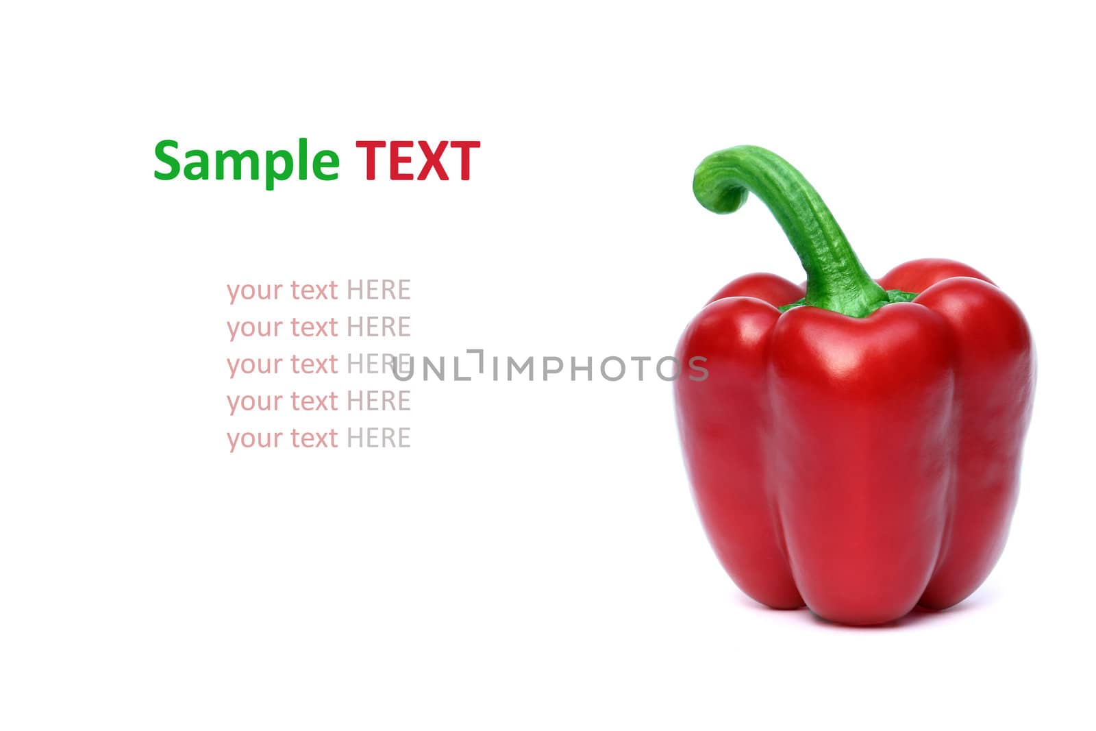 Sweet red pepper isolated on white background with sample text