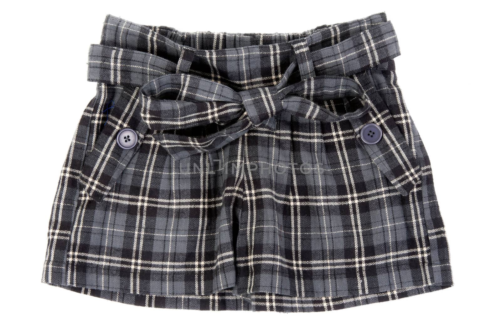 Grey plaid skirt isolated on white background
