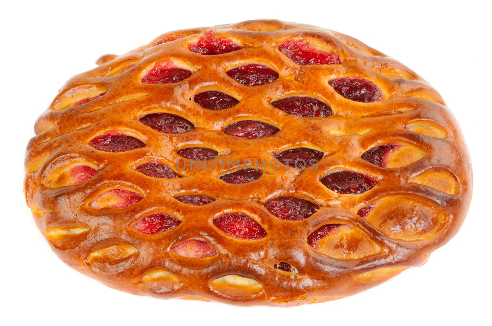 A delicious cake filled with red on a white background