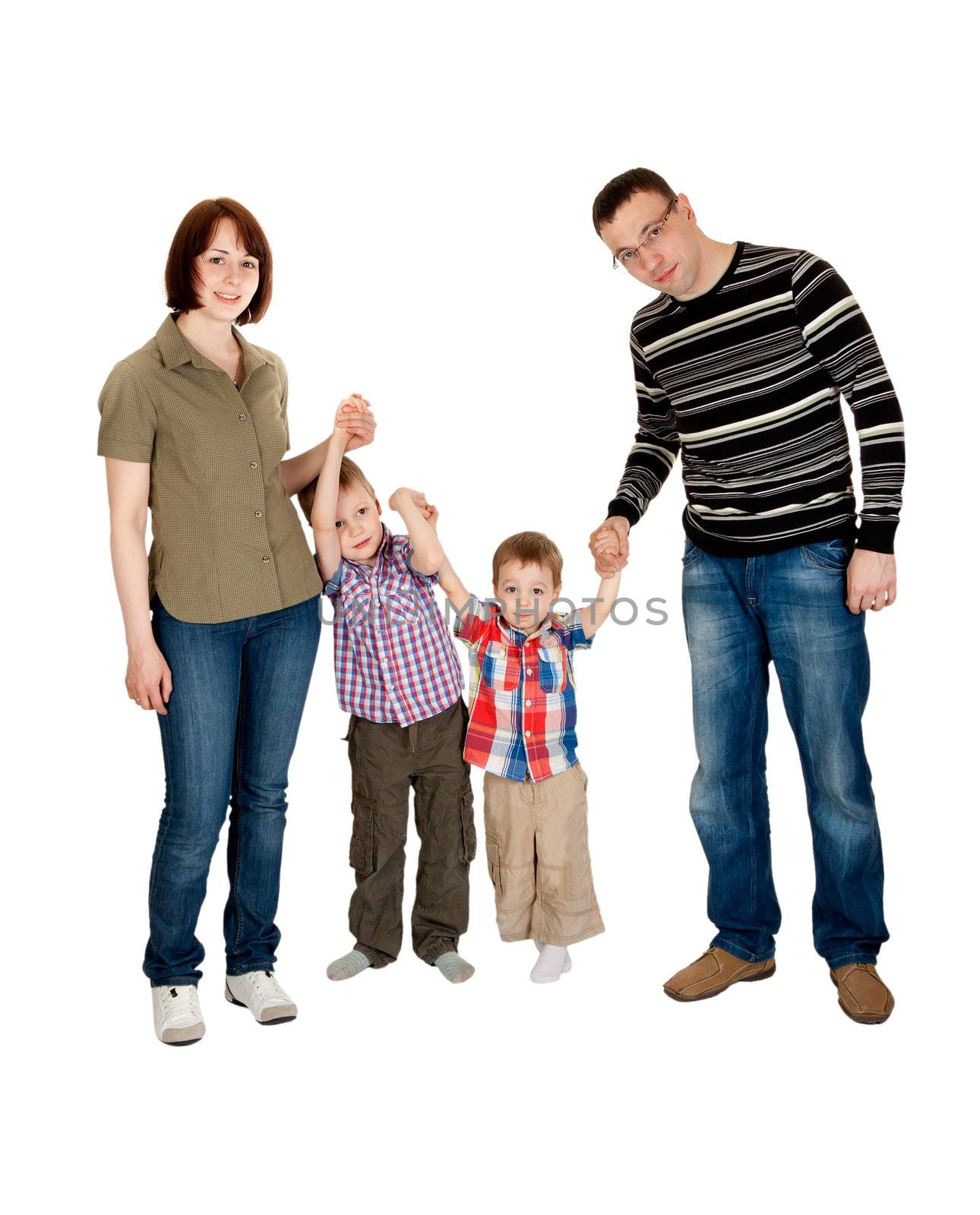 family of four isolated on white background