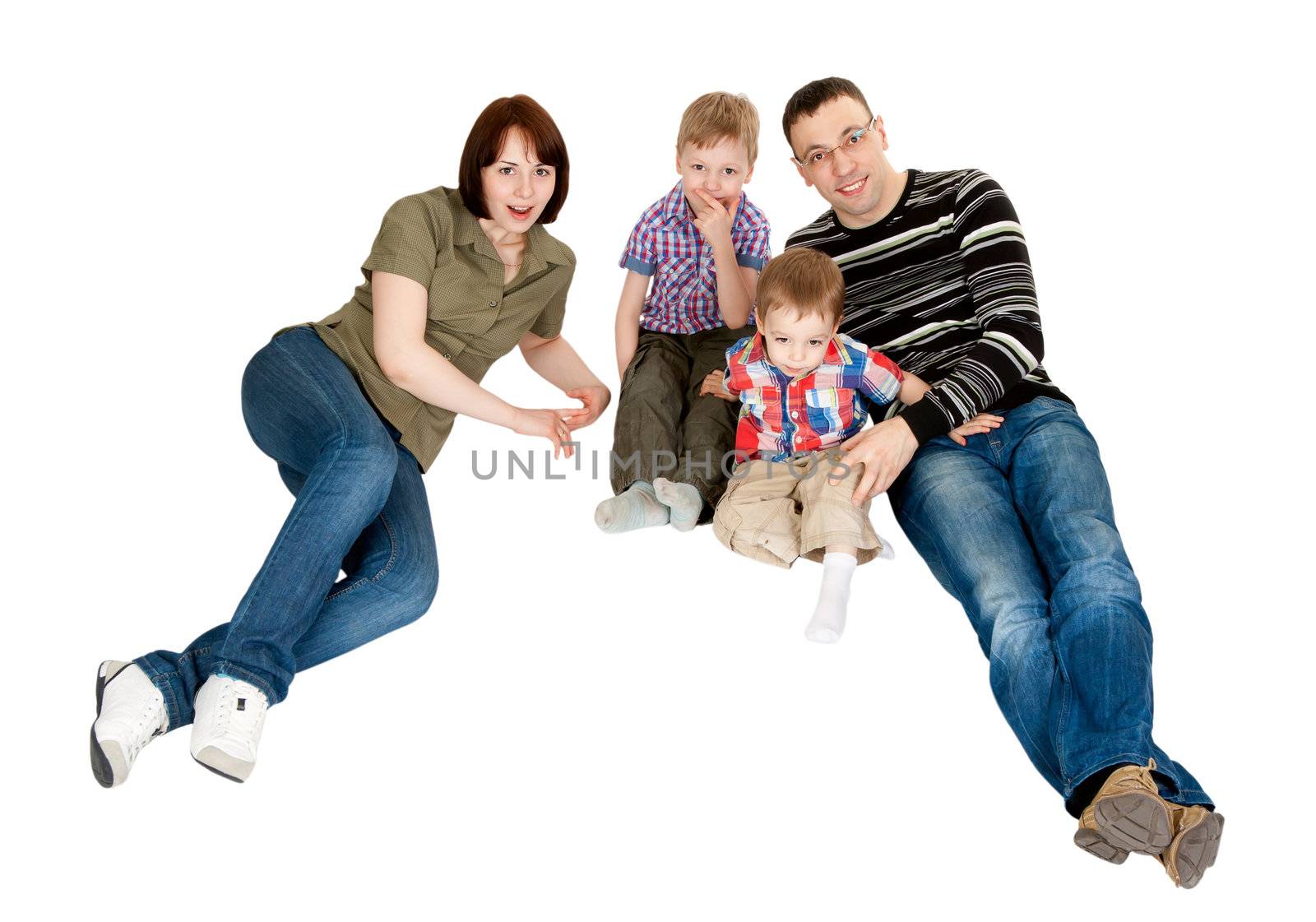 family of four isolated on white background