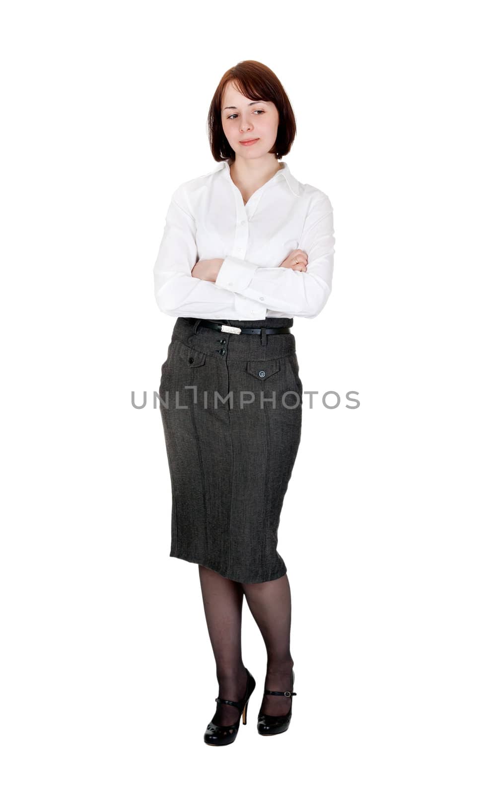 Portrait of business lady in the studio, isolate on white