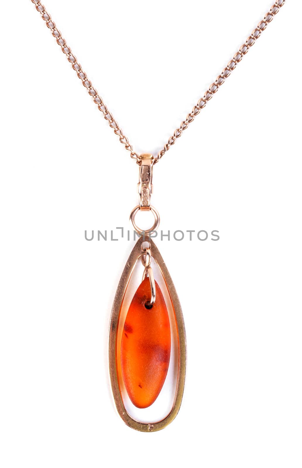 gold pendant with amber, isolate on white