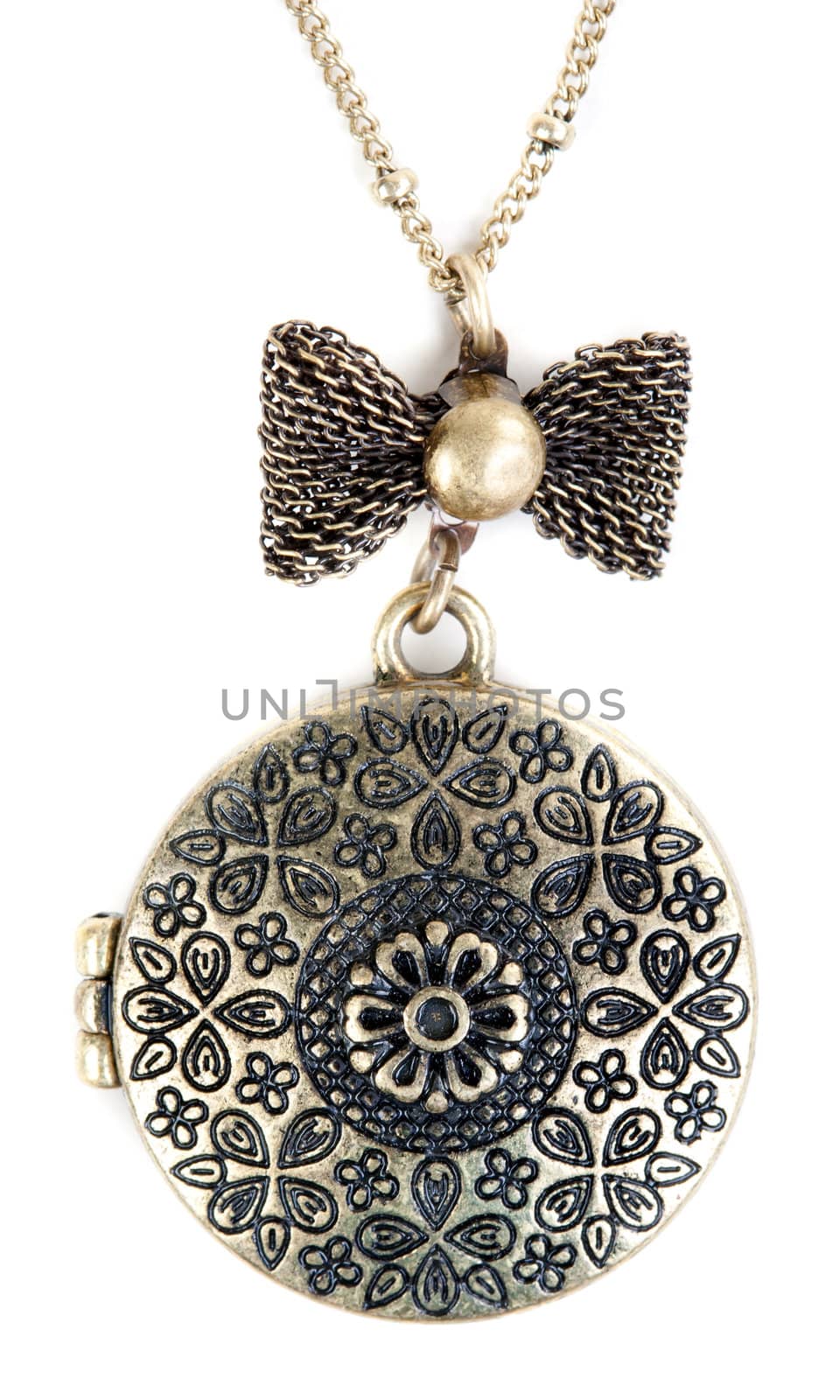 Bronze pendant on a chain isolated on a white background