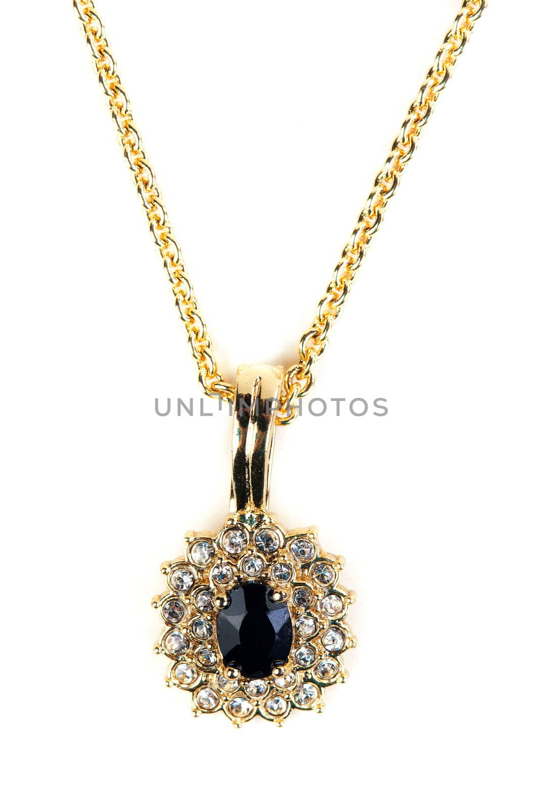 Pendant with gold chain isolated on white