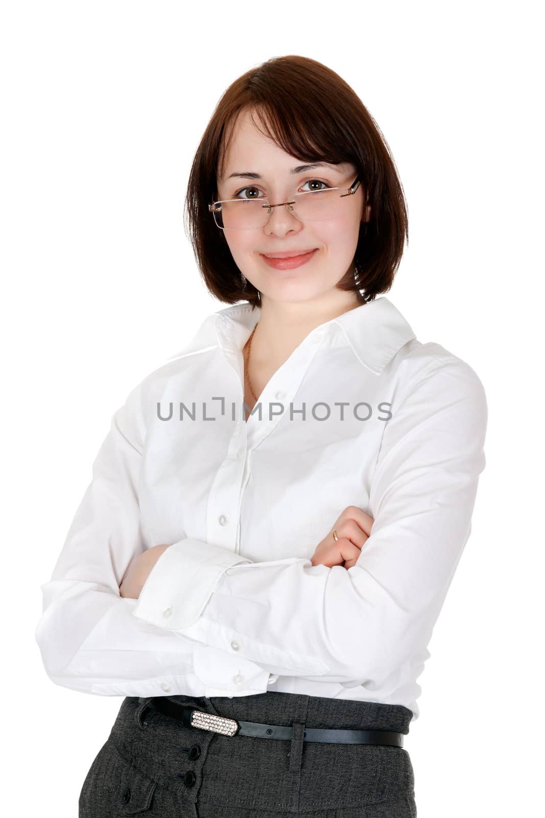 Portrait of business lady in the studio, isolate on white