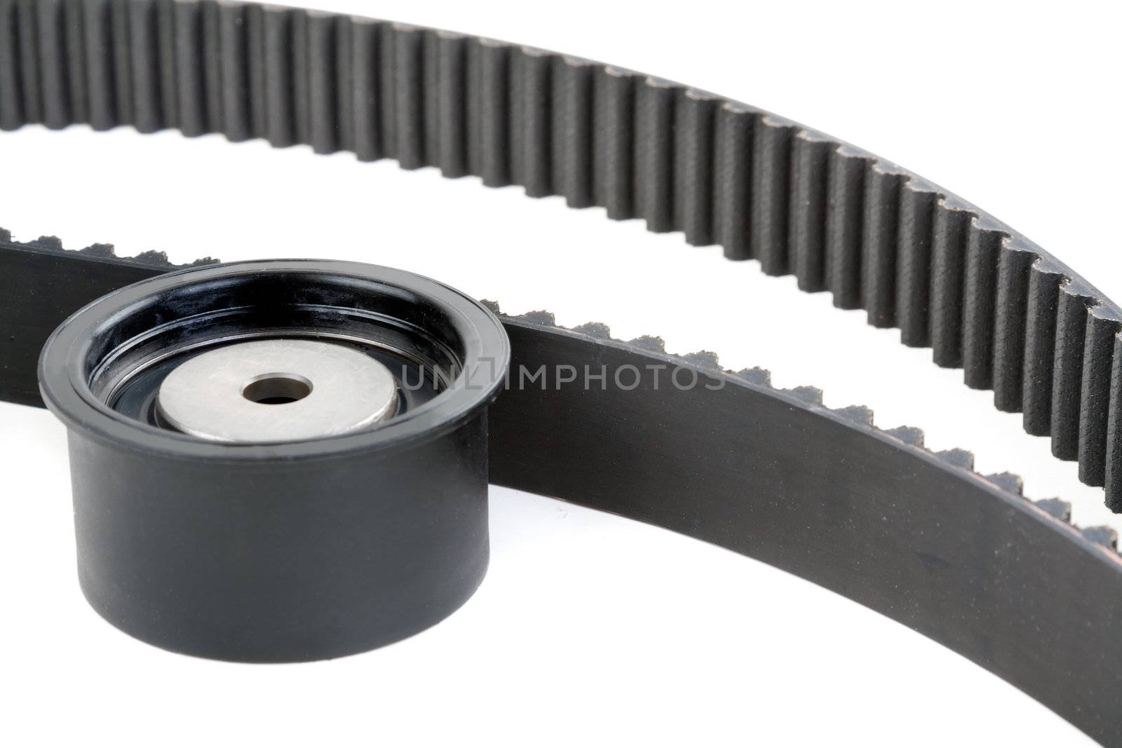 tension pulley and timing belt, Isolate on white