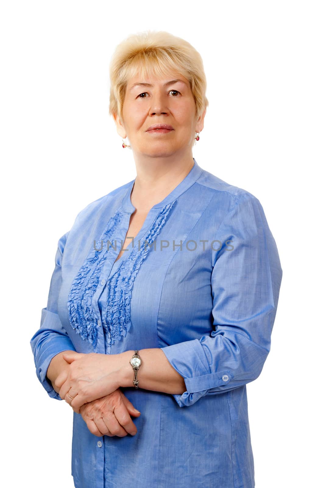 Portrait of middle-aged woman, isolate on white