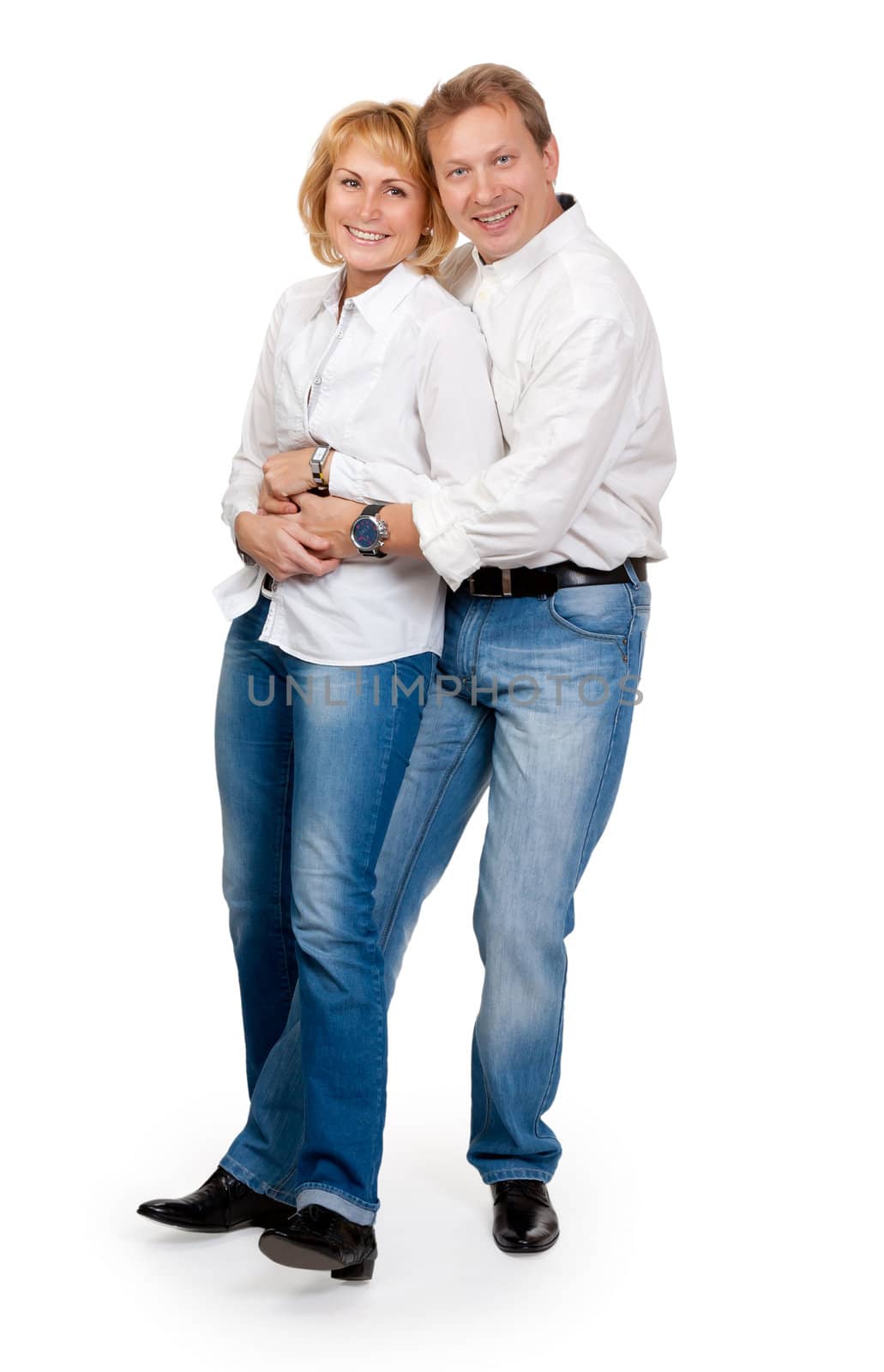 loving couple on the jeans, isolate on white