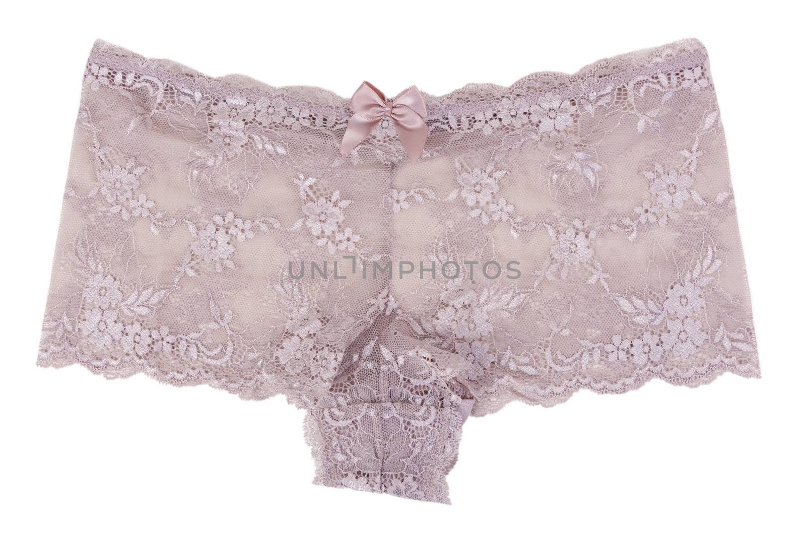 Beige Women's lace panties isolated on white background