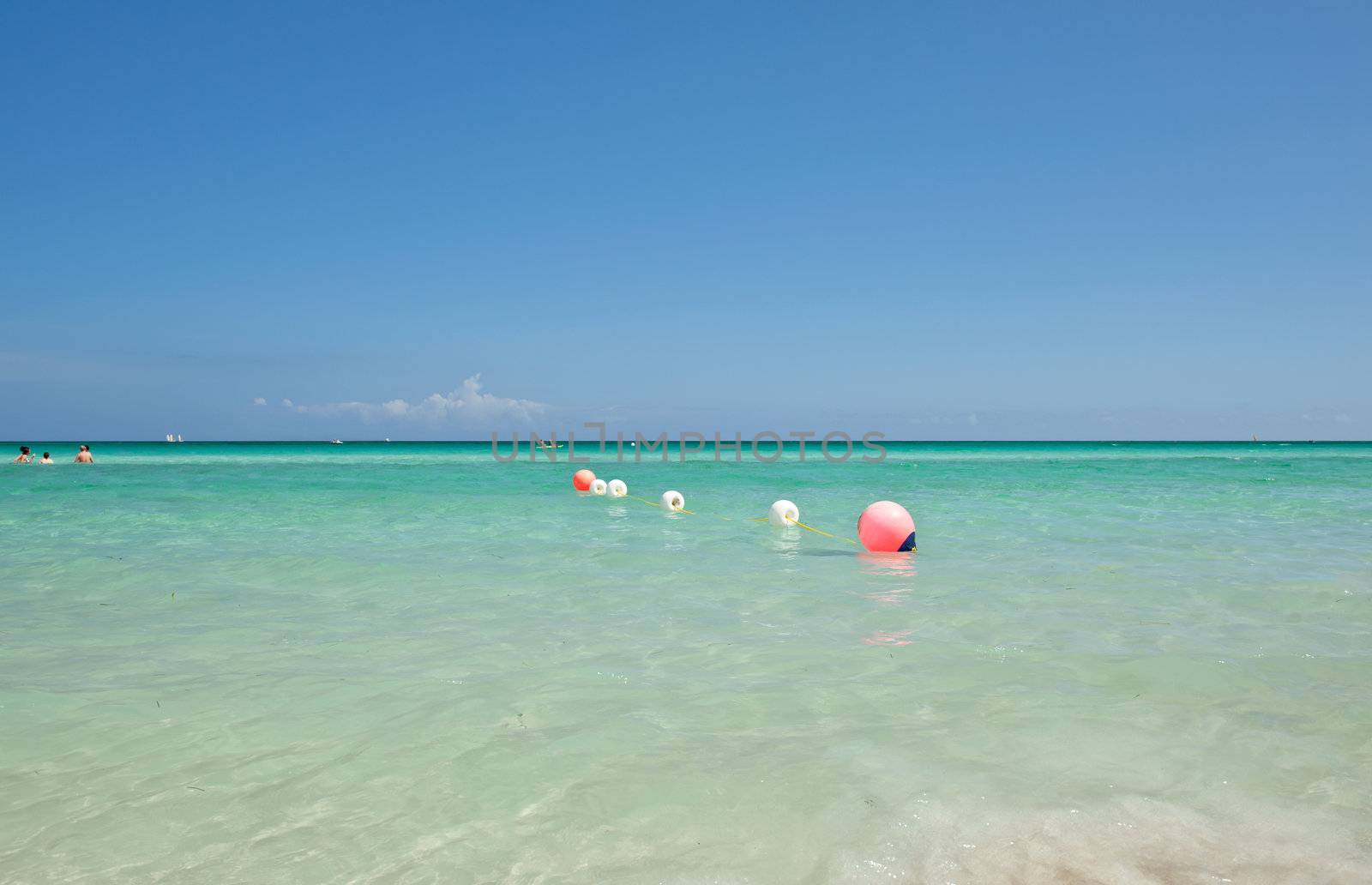 String of marker buoys in the water