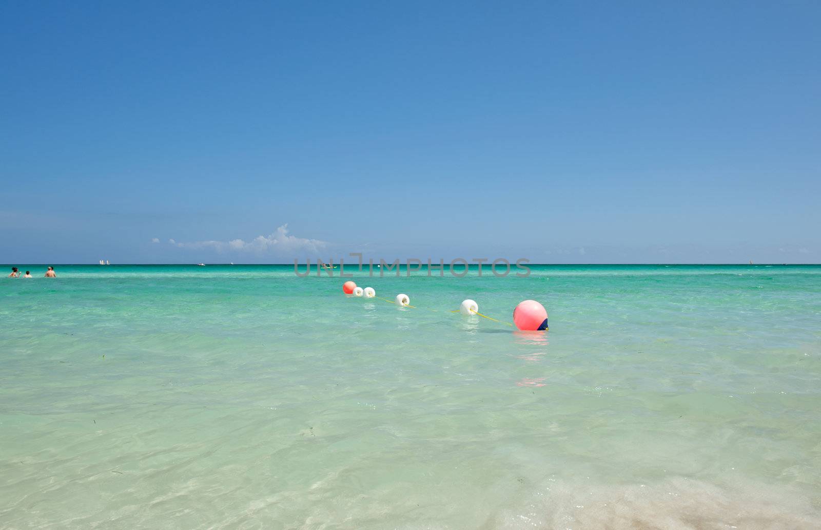 String of marker buoys in the water