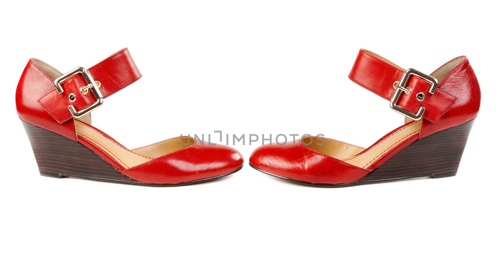 Fashionable women's red shoes. Isolate on white.