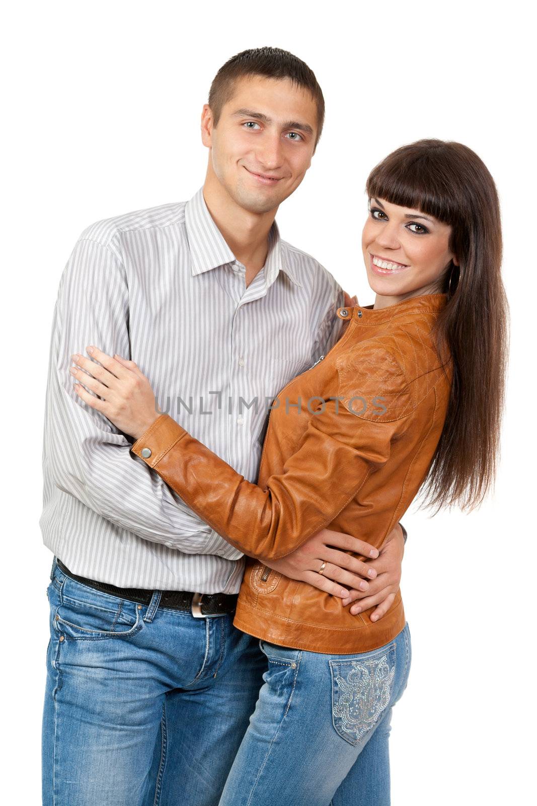 Closeup portrait of a beautiful young couple smiling together