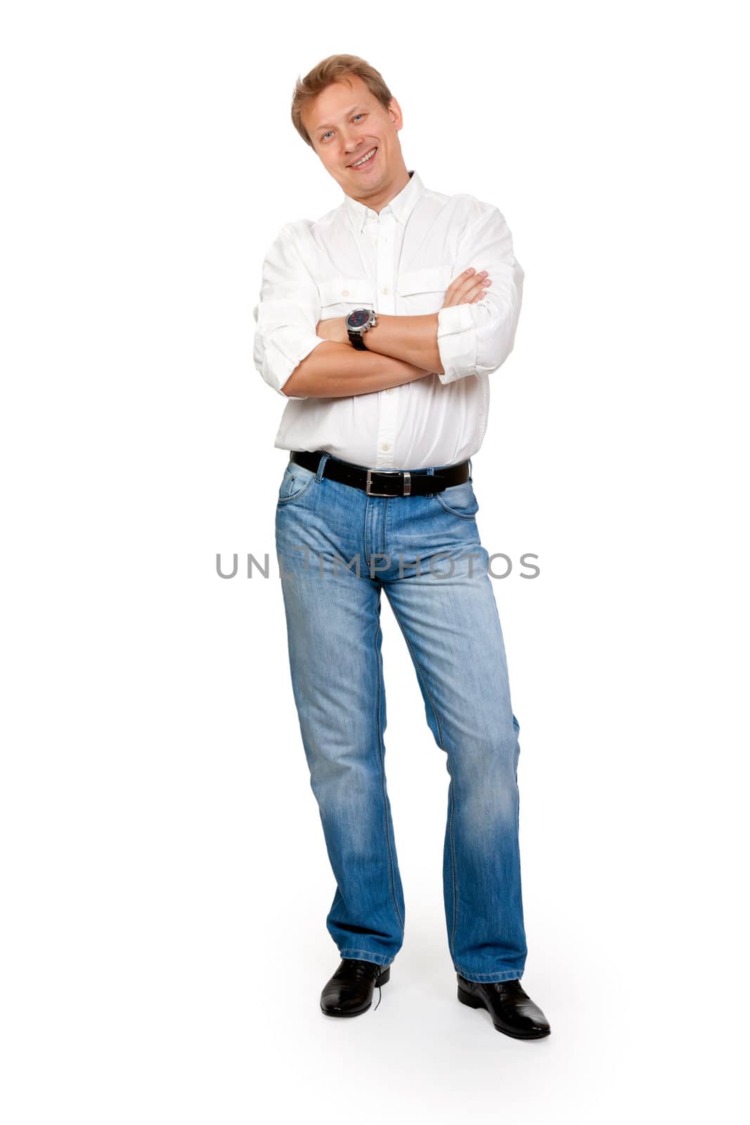 portrait of the man in the full-length studio, isolate on white
