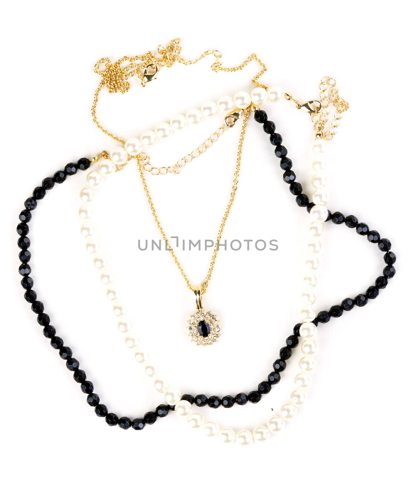 beads and chain with a pendant on a white background