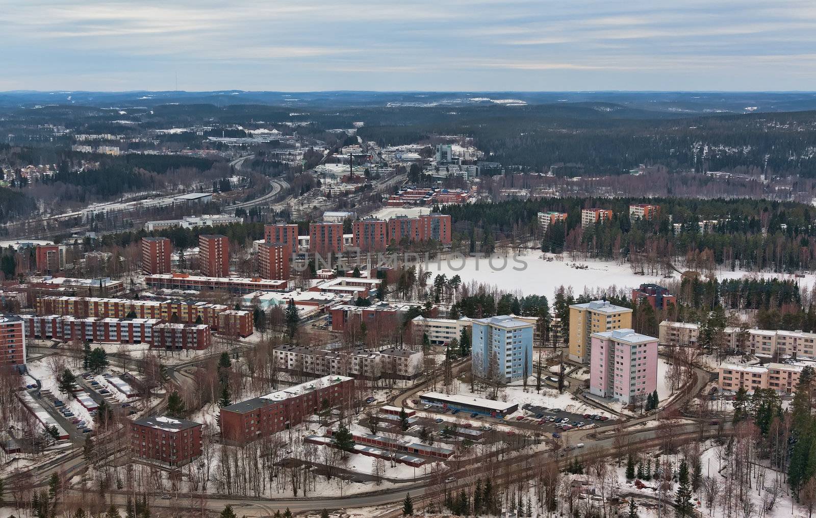 view from the tower to the northern city of Jyväskylä, Finland