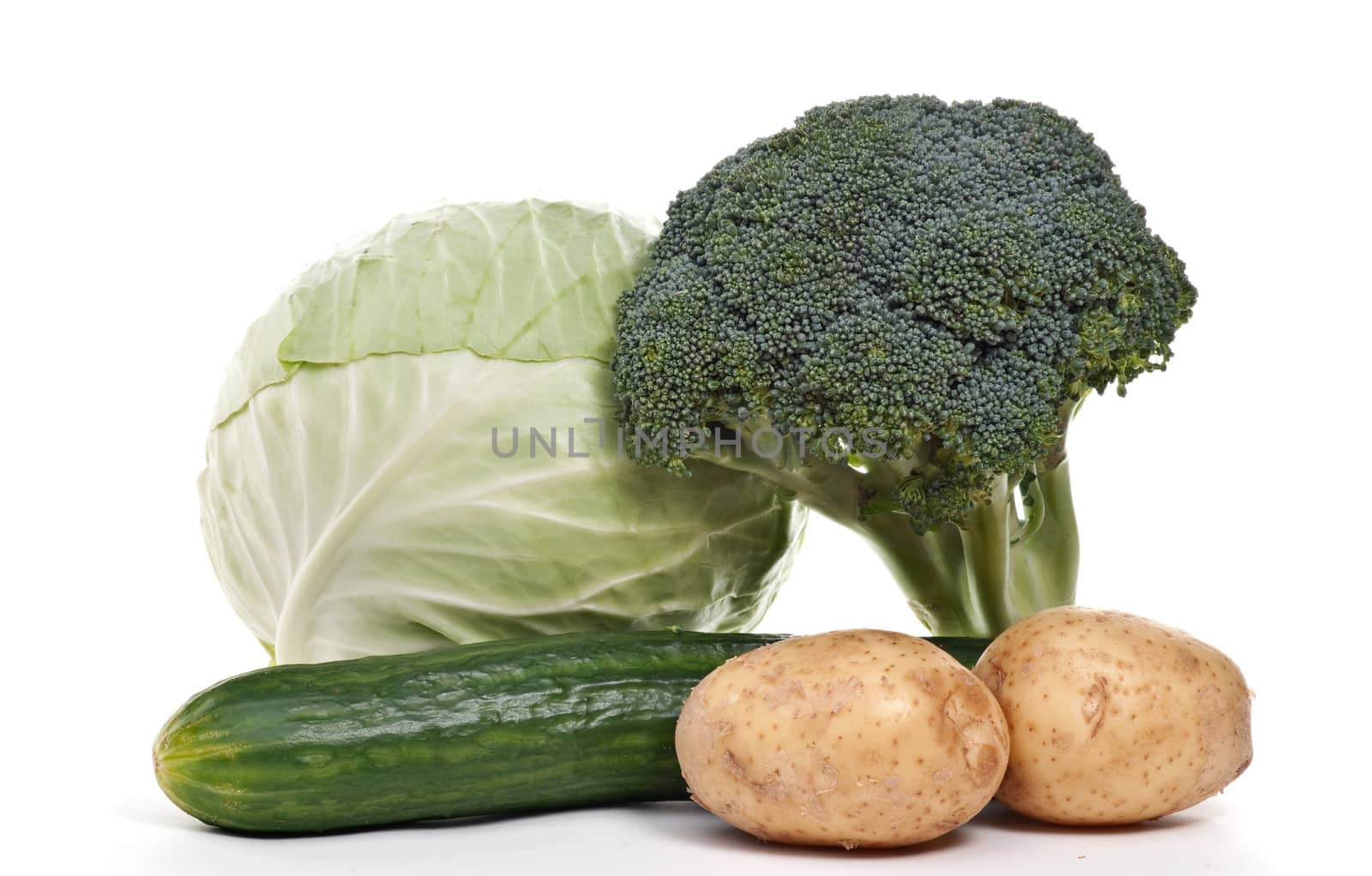 Basic fresh vegetables on white background