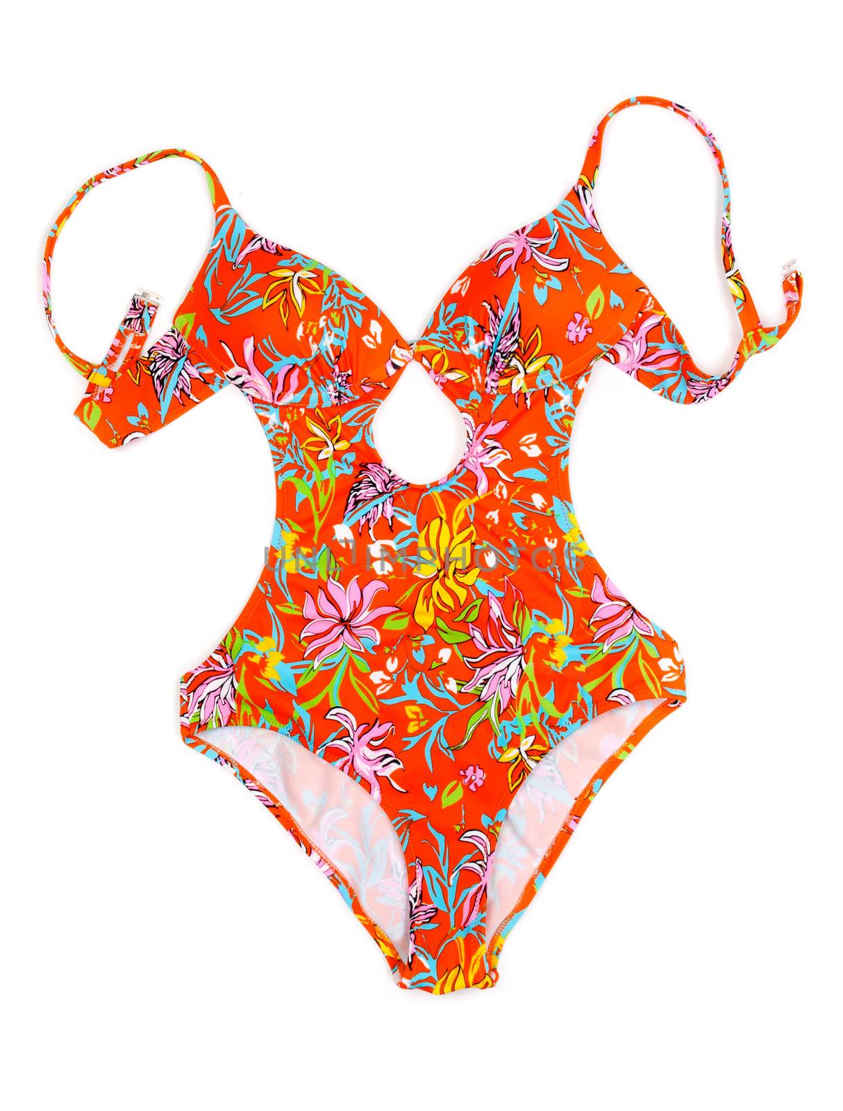 Colorful fused female swimsuit. Isolate on white.