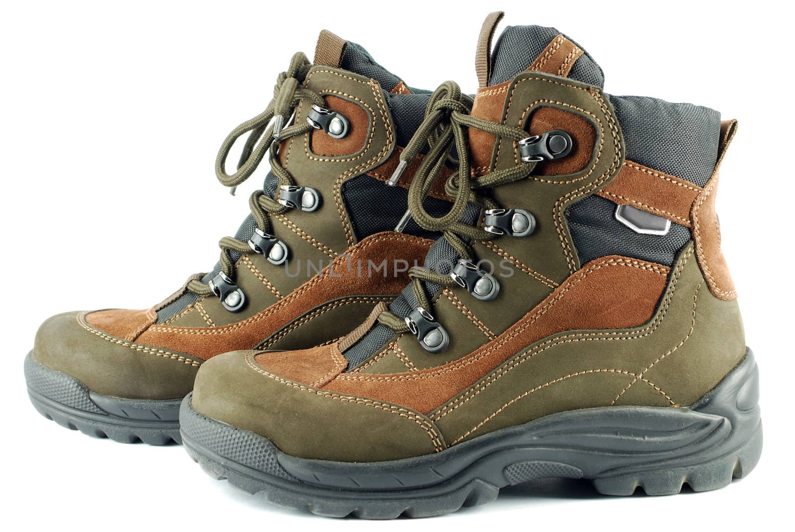 Hiking boots on white background