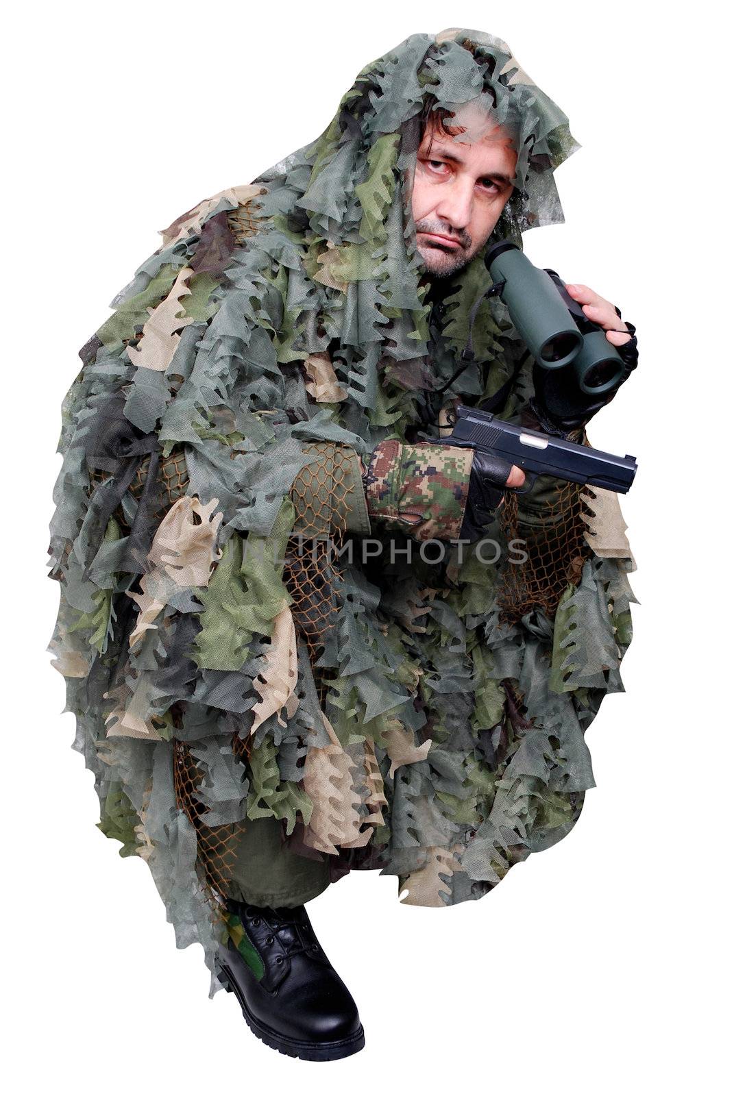 Army recon in camouflage uniform isolated