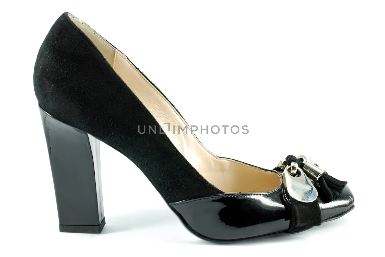 Woman black shoe on white background