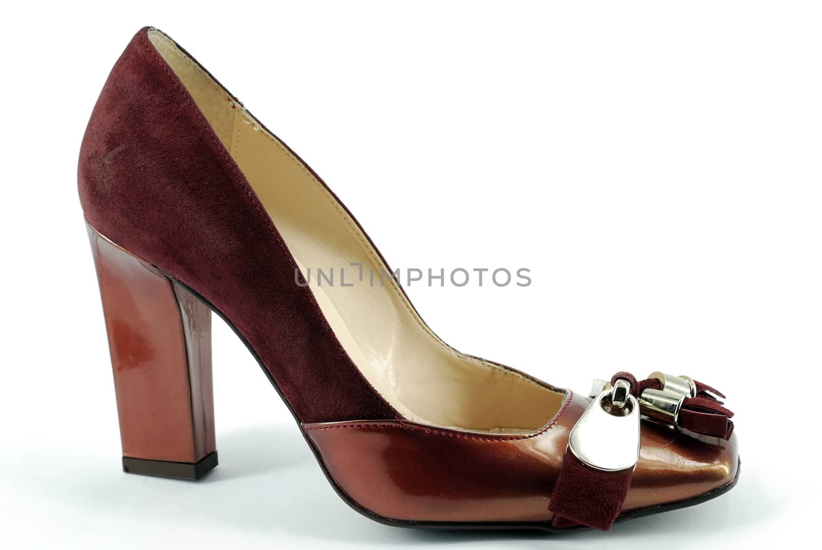 Woman red shoe on white background