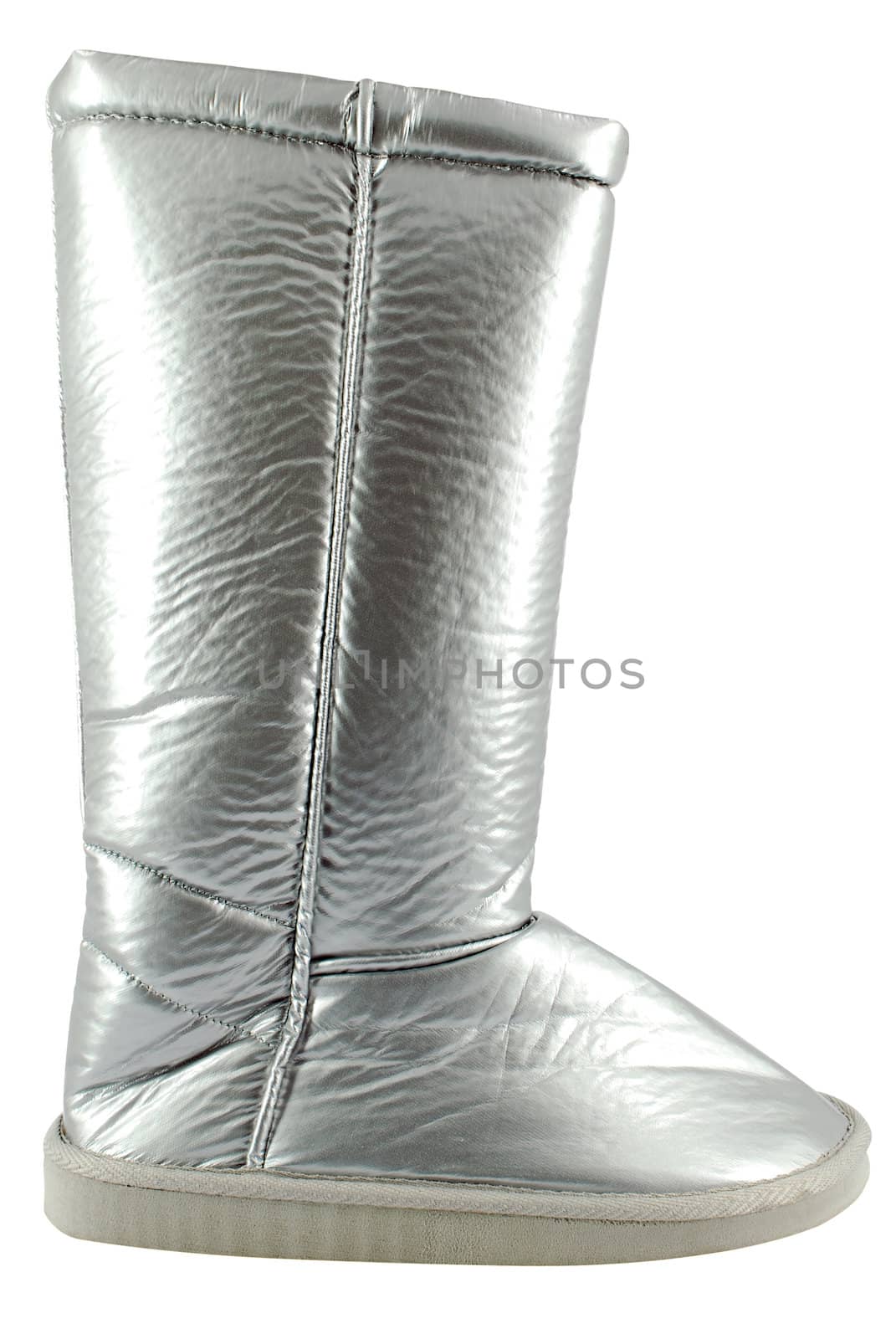 Woman silver boot on white background