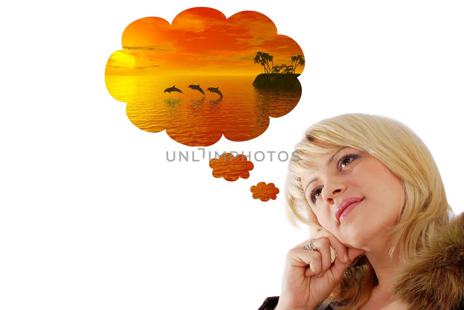 Beautiful girl fantasize about a vacation