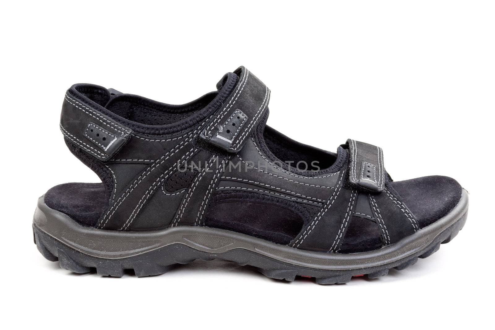 Male black suede sandal isolated over white