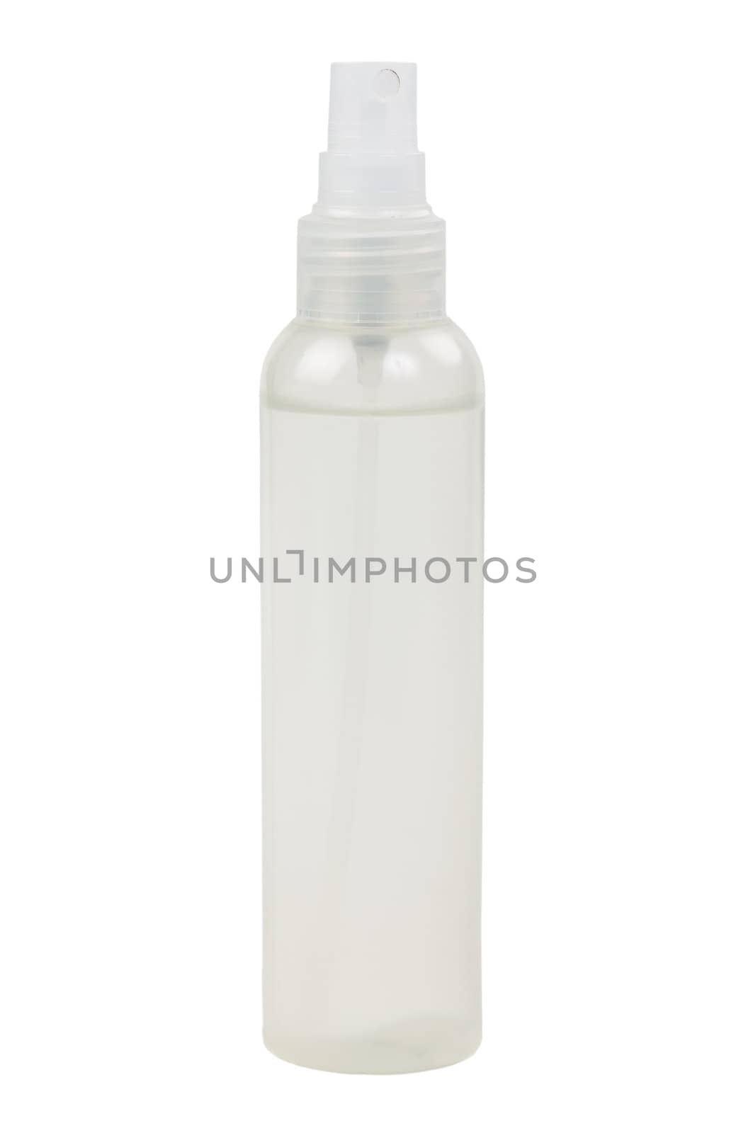 Plastic bottle with a spray on a white background