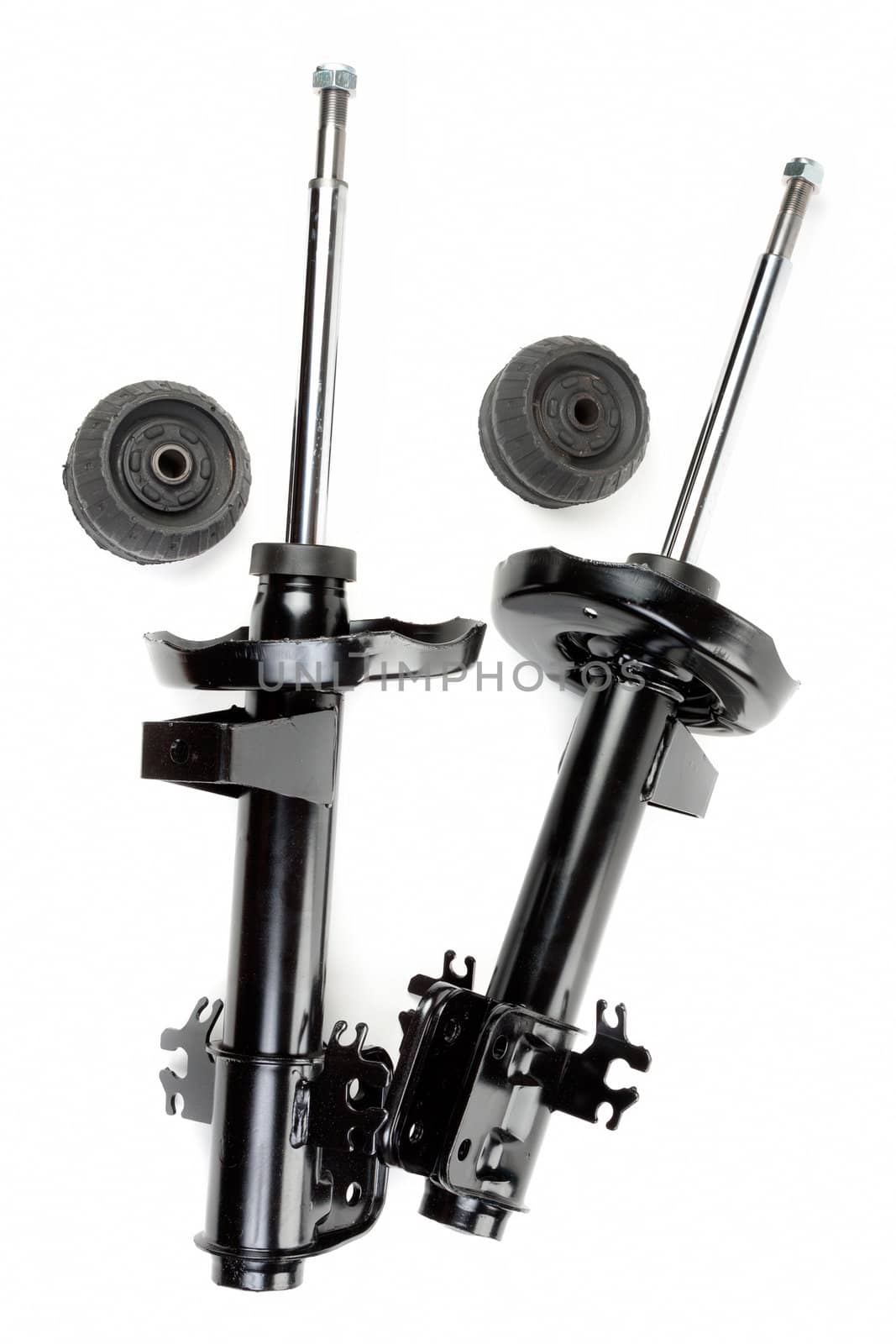 Set of two shock absorber and pivot bearings. Isolate on white.