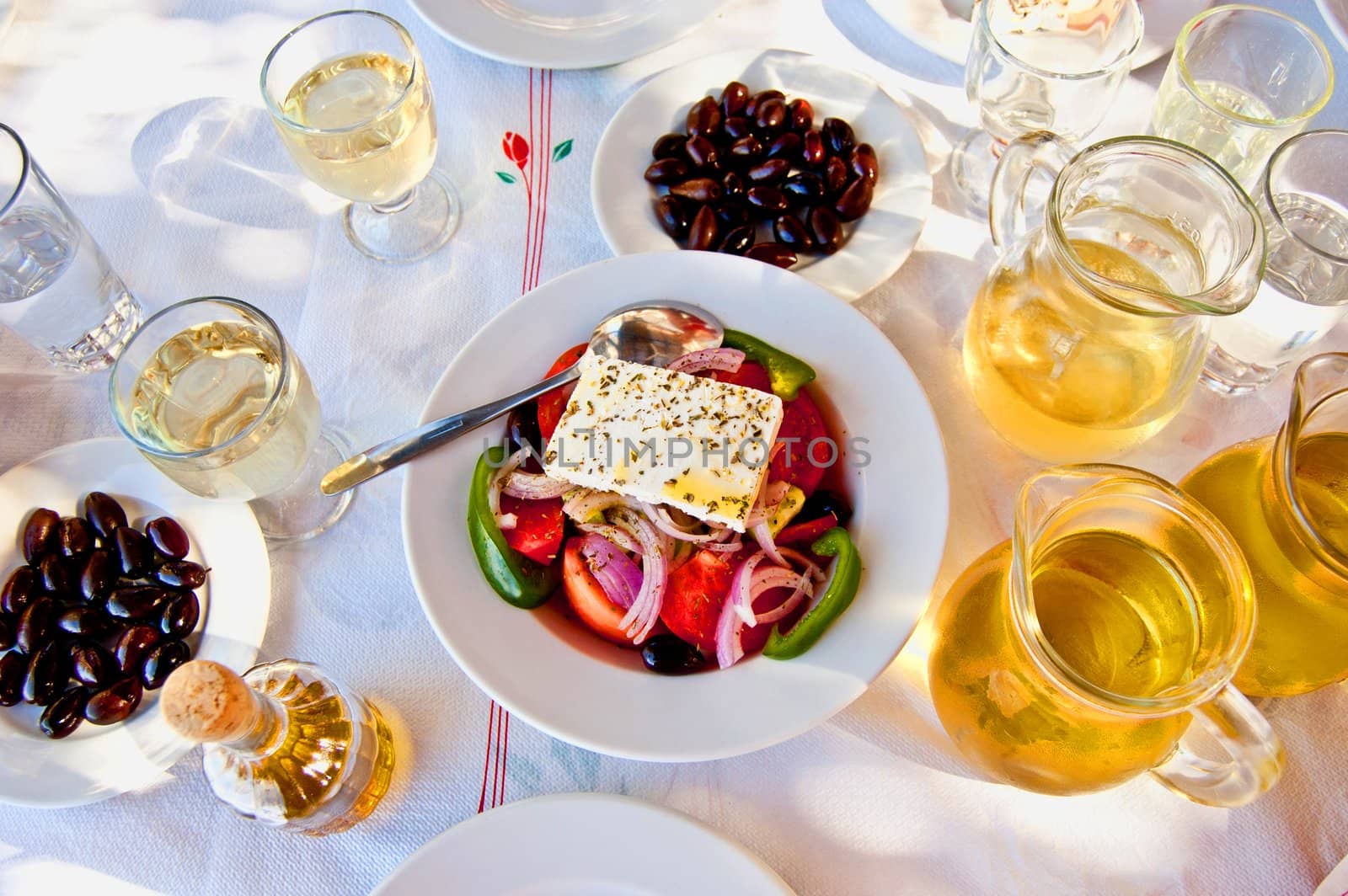 Greek salad with white wine