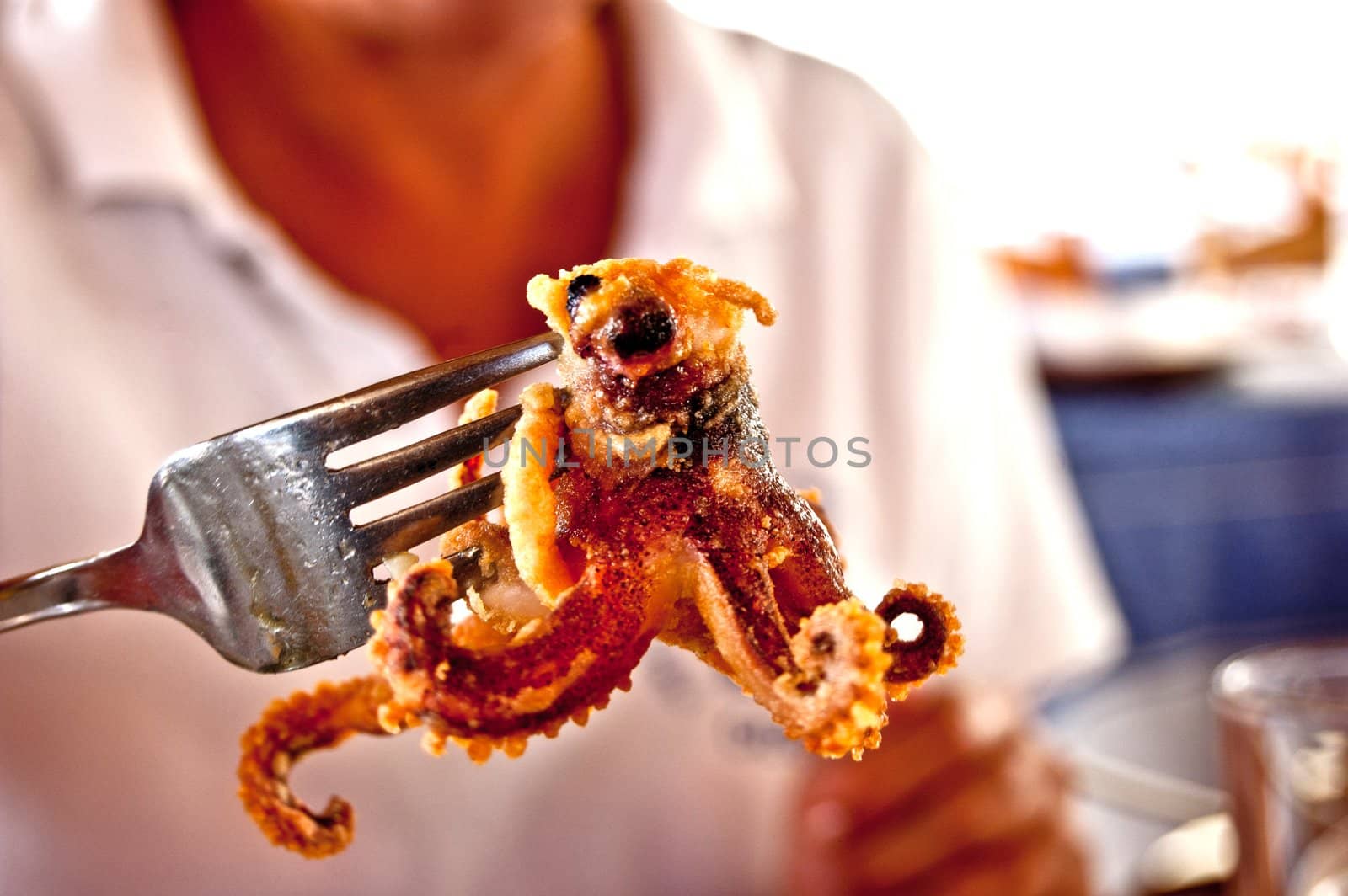 grilled octopus on a fork