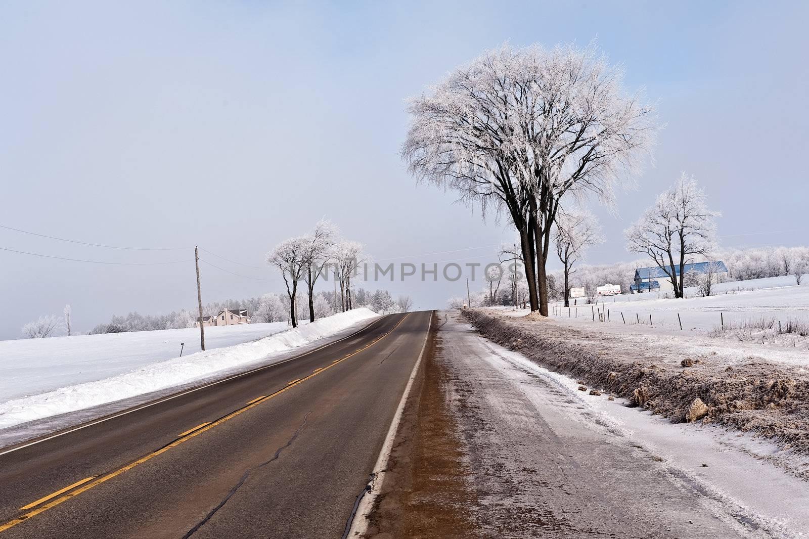 Rural road in Northern Ontario in winter