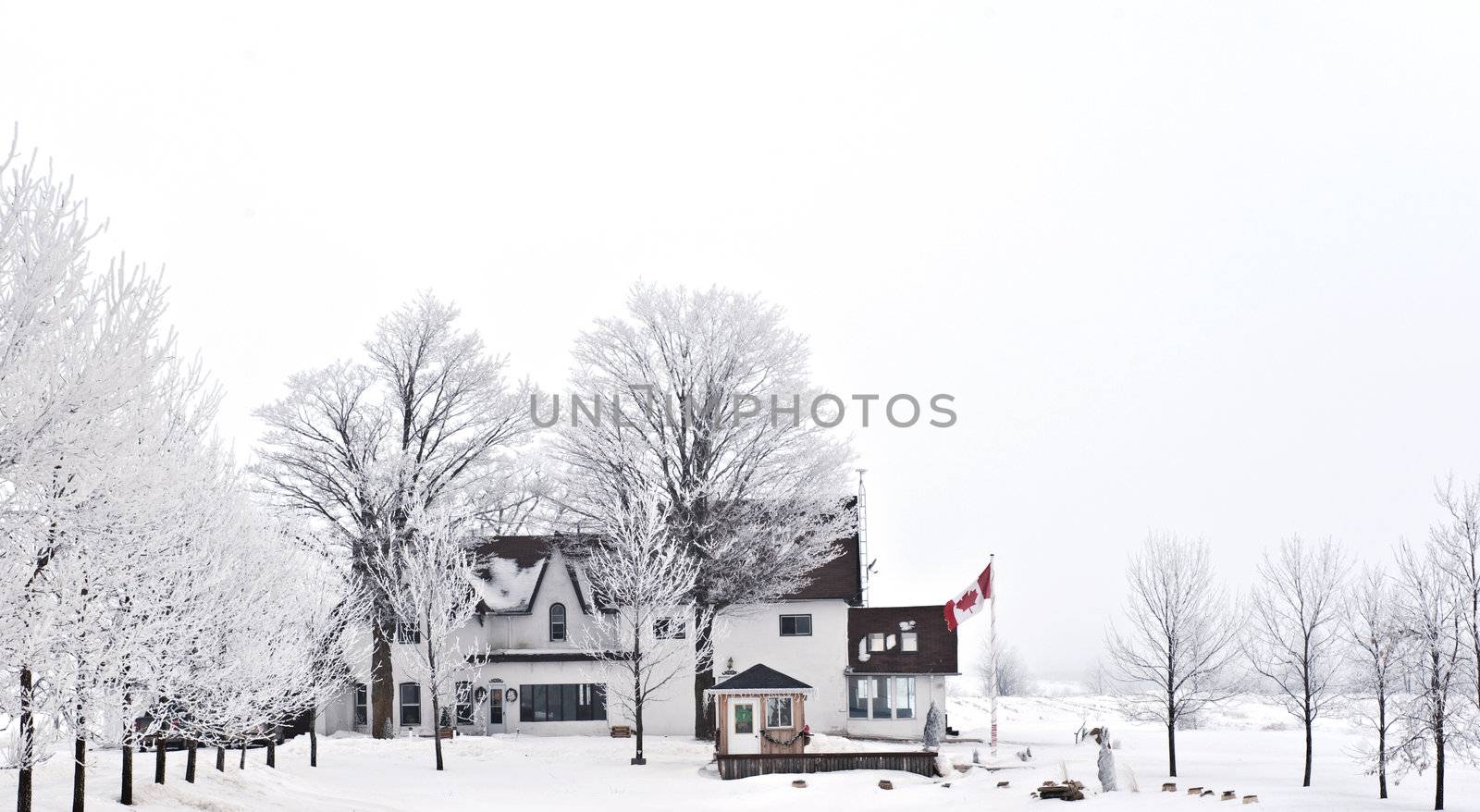Canadian winter landscape, country side house