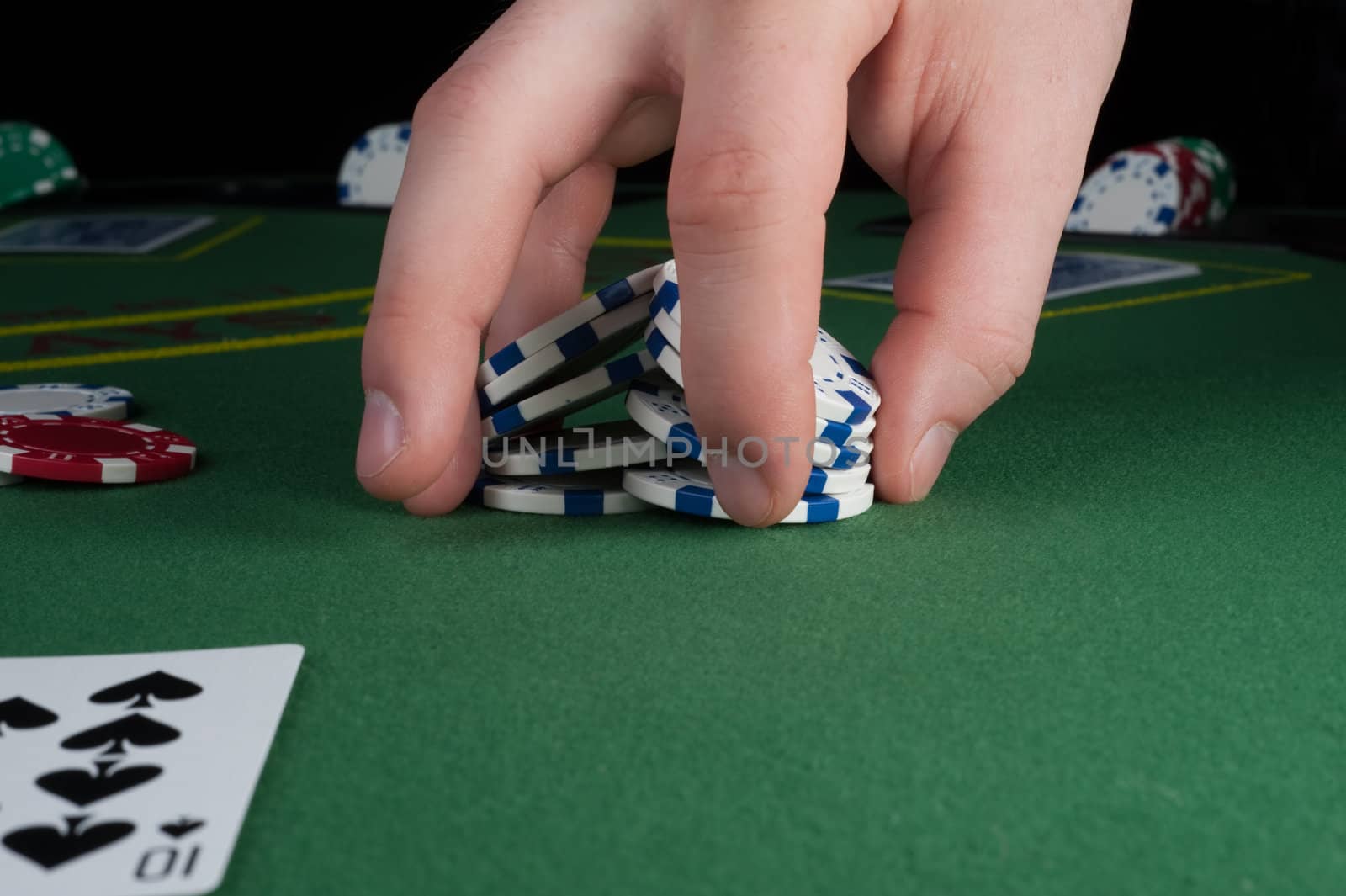 Poker chip trick combining two stacks of chips