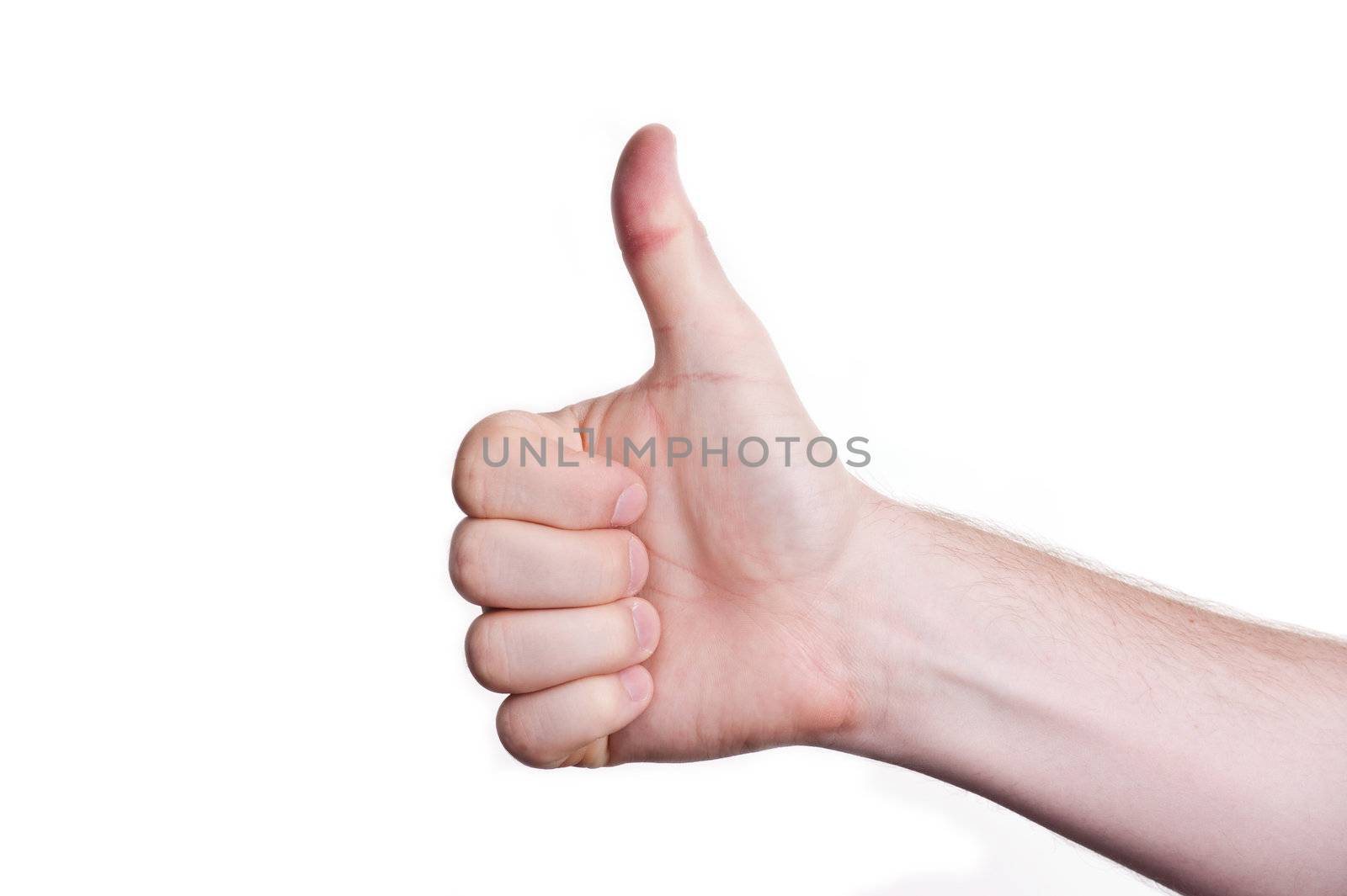 mans hand showing close up of the thumbs up sign