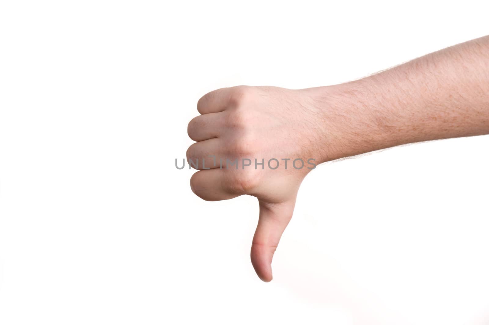 man showing a hand sign with thumb of finger pointed down