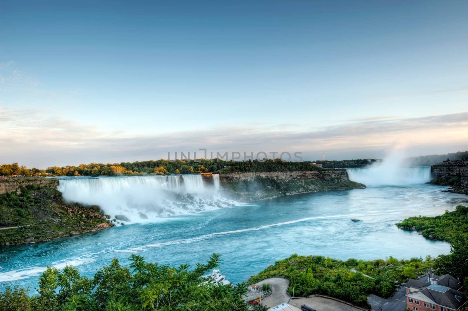 Sunset, American and Canadian Falls at Niagara  by Marcus