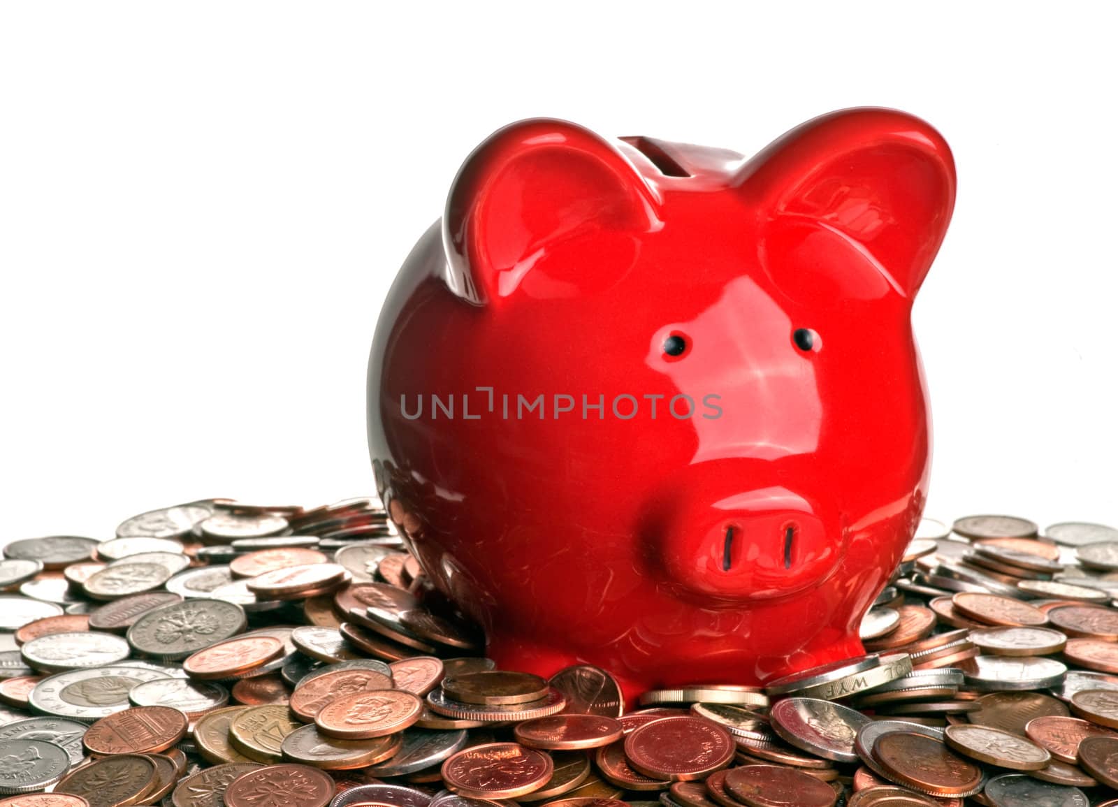 Red piggy bank isolated on white background