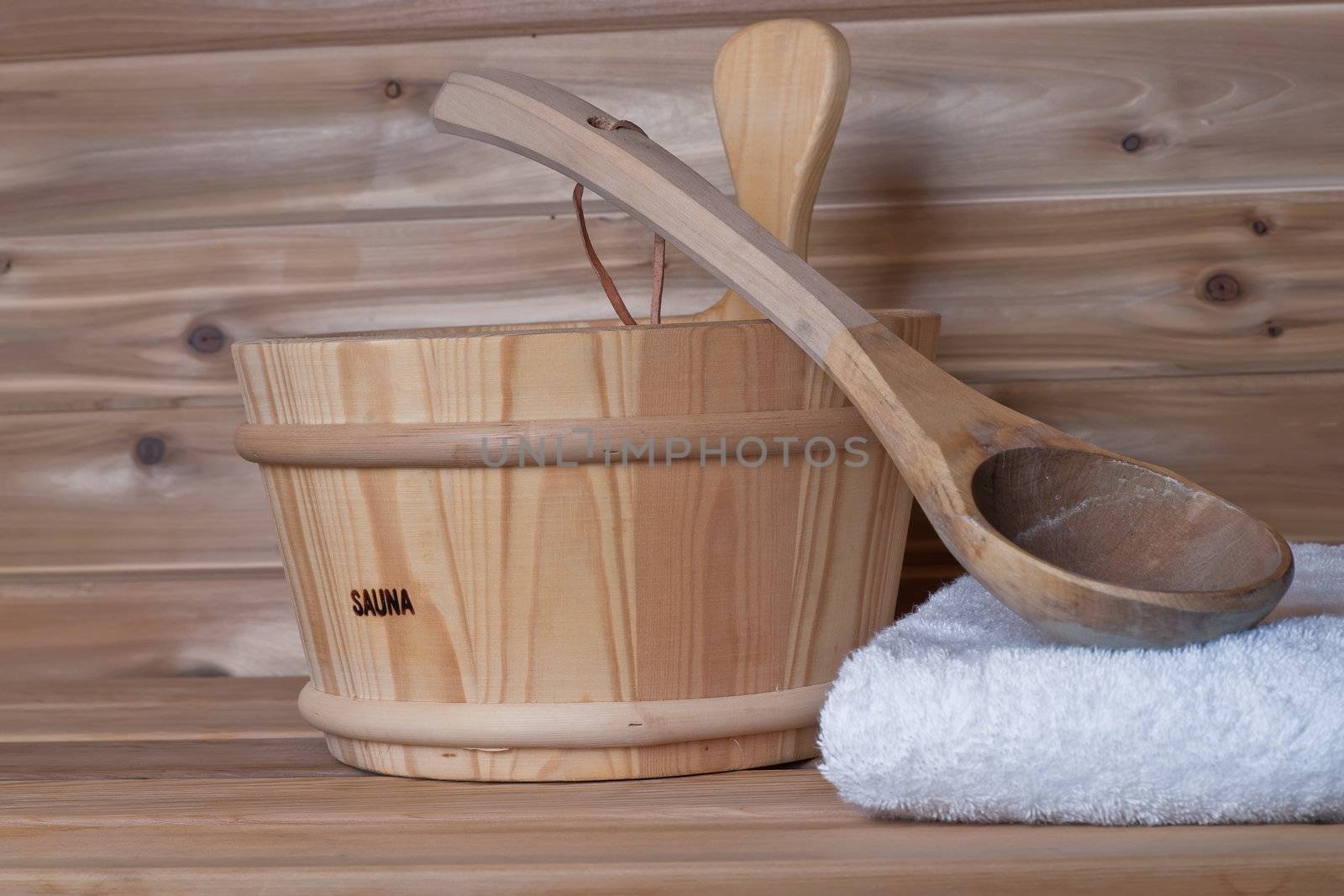 Bucket And Ladle Spoon in Sauna by Marcus
