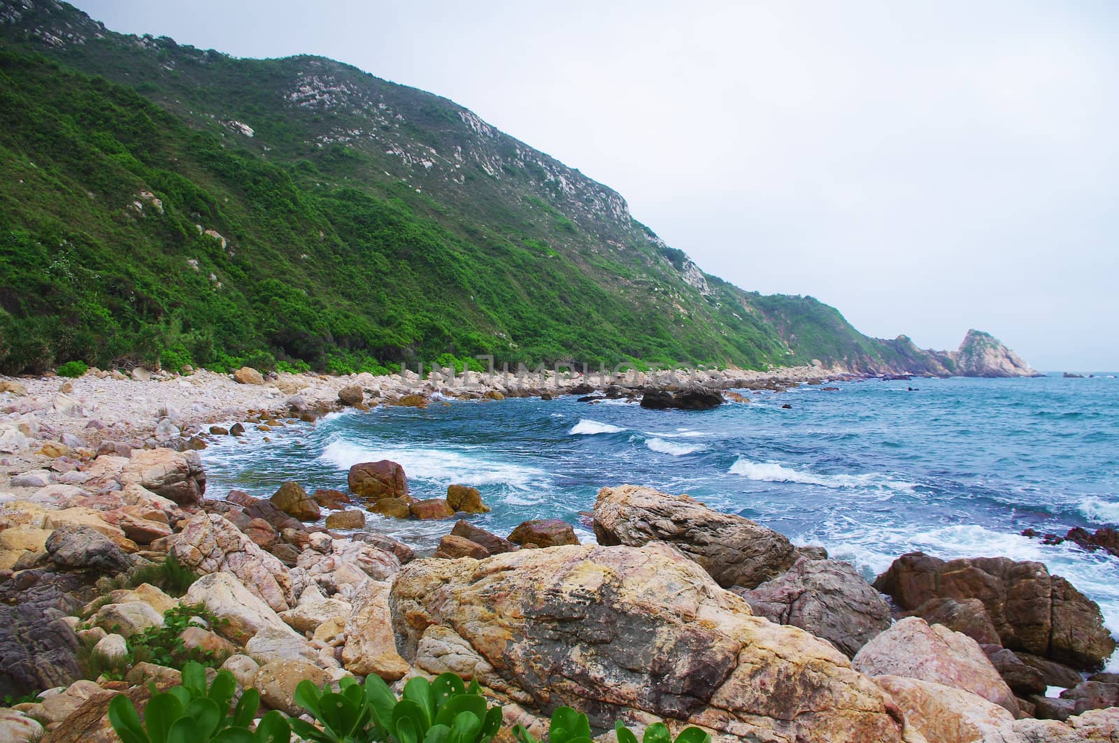 seaside with great rocks at chinese city Hongkong