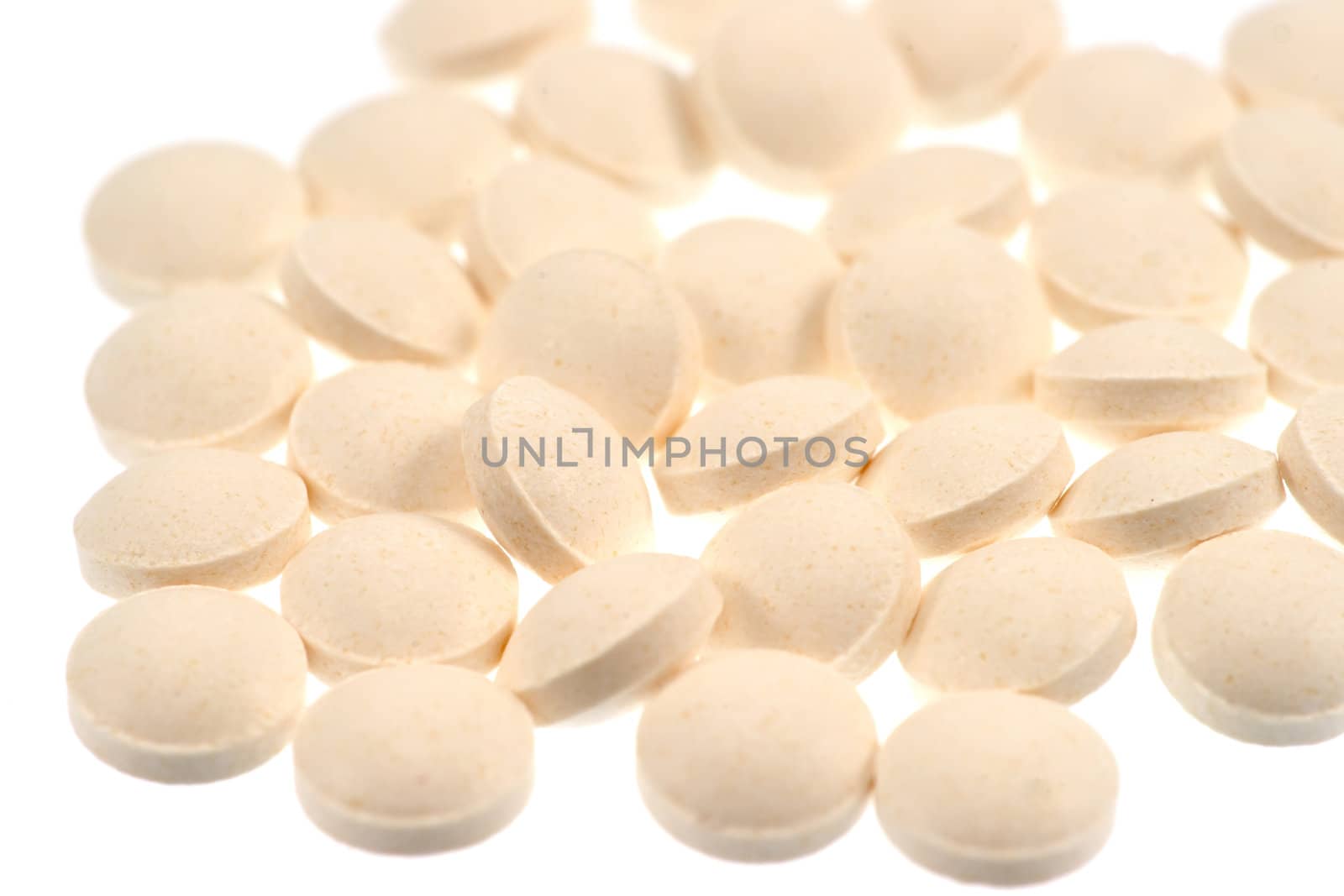 Small group of medication Pills on white background