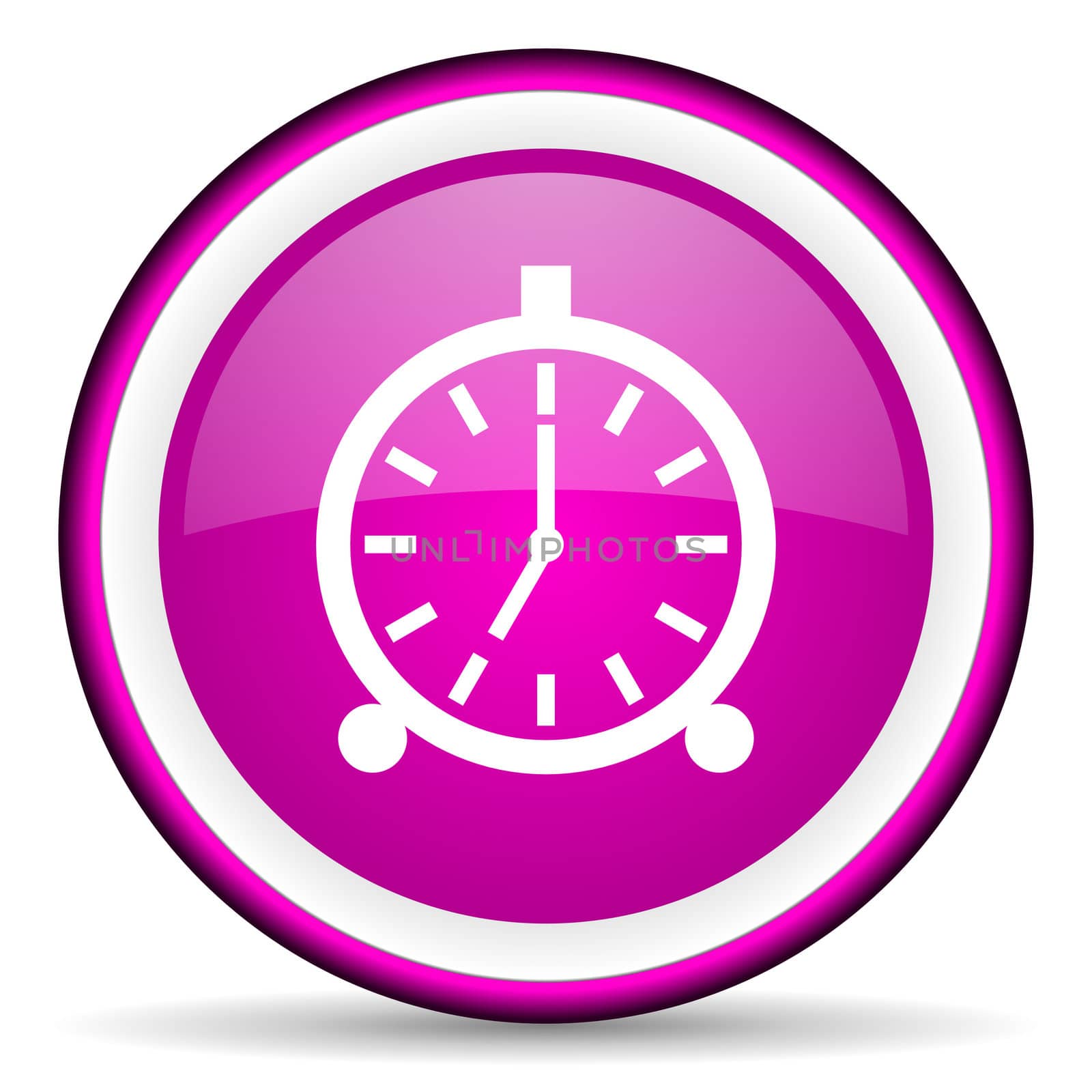 alarm clock violet glossy icon on white background