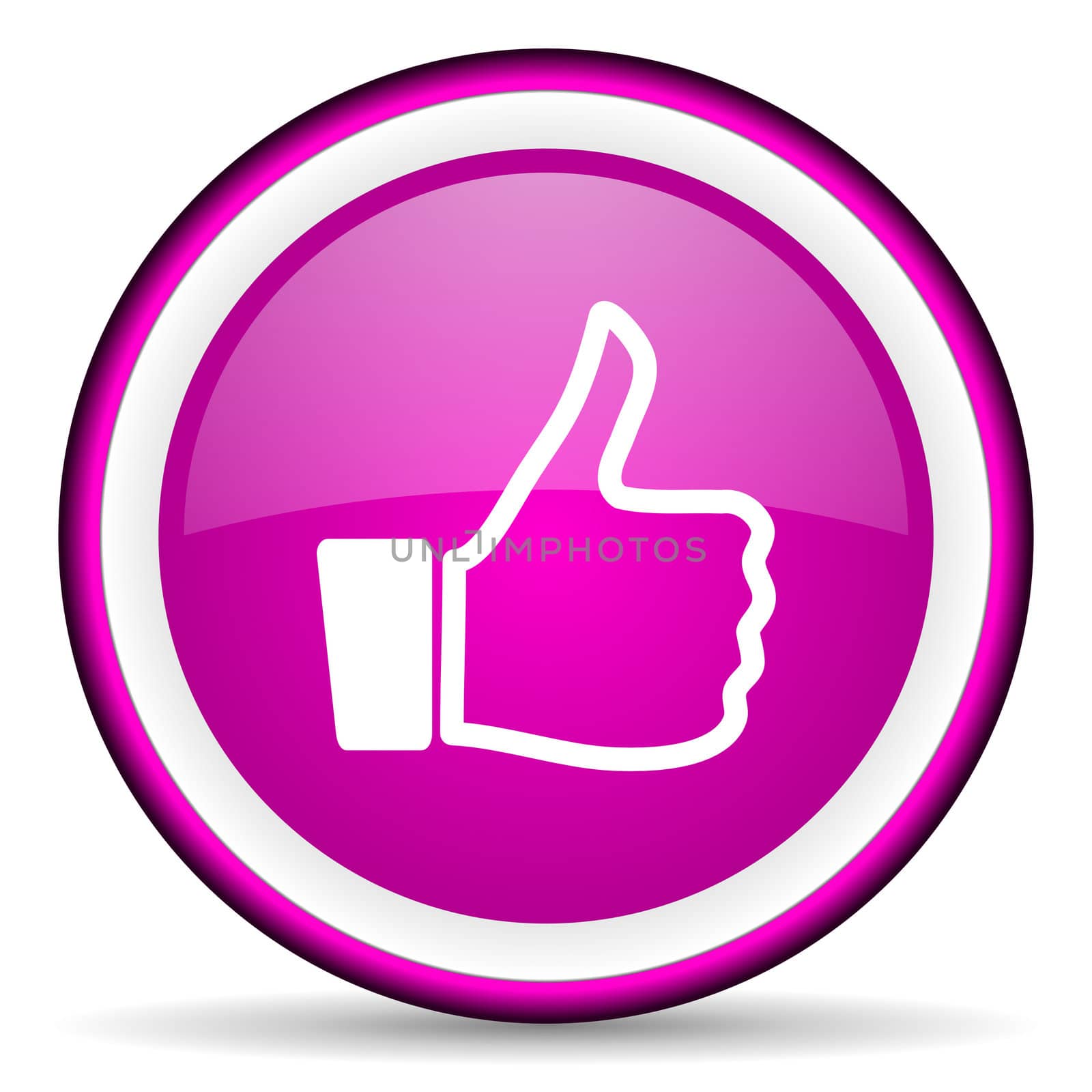 thumb up violet glossy icon on white background