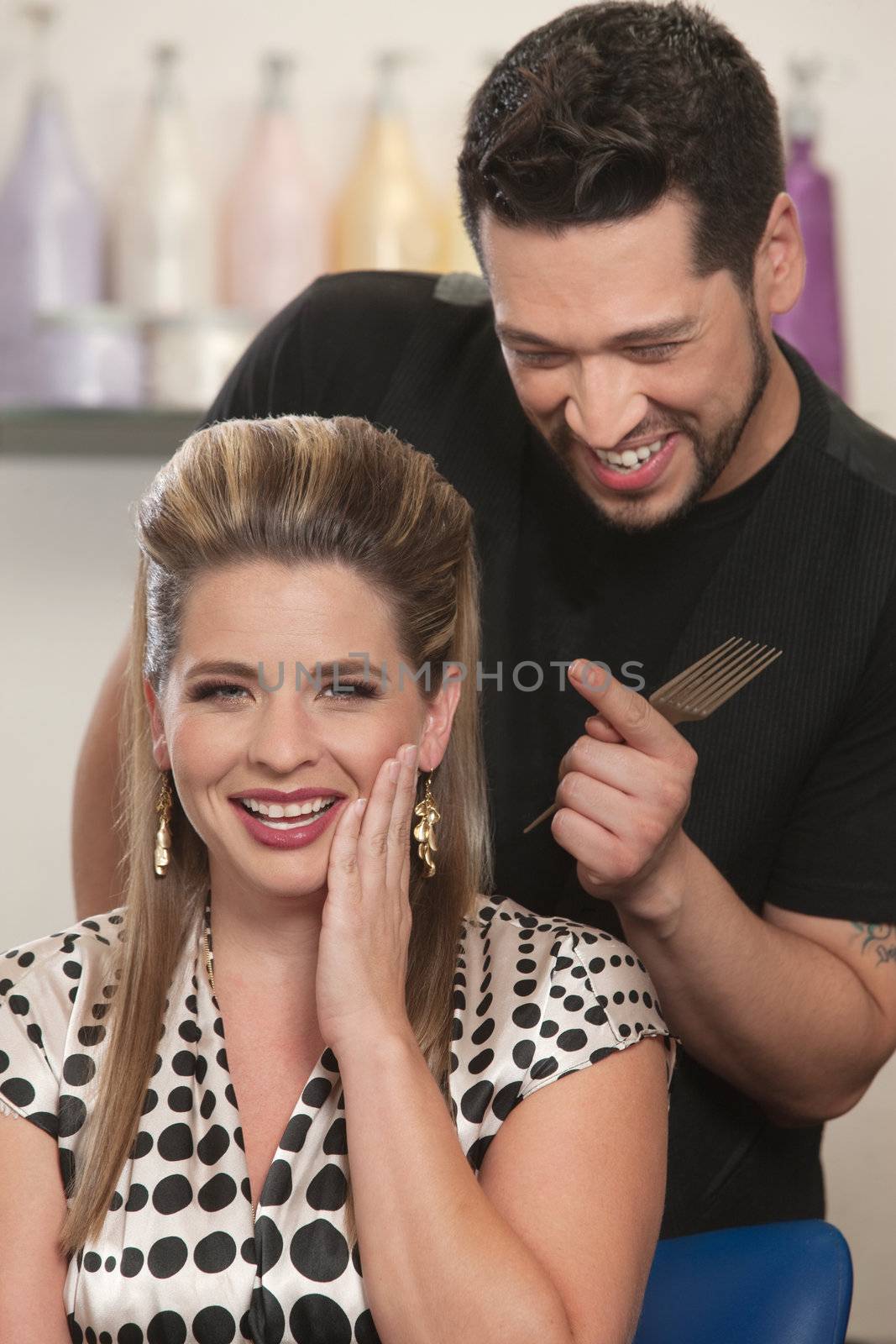 Blushing Lady with Hair Stylist by Creatista