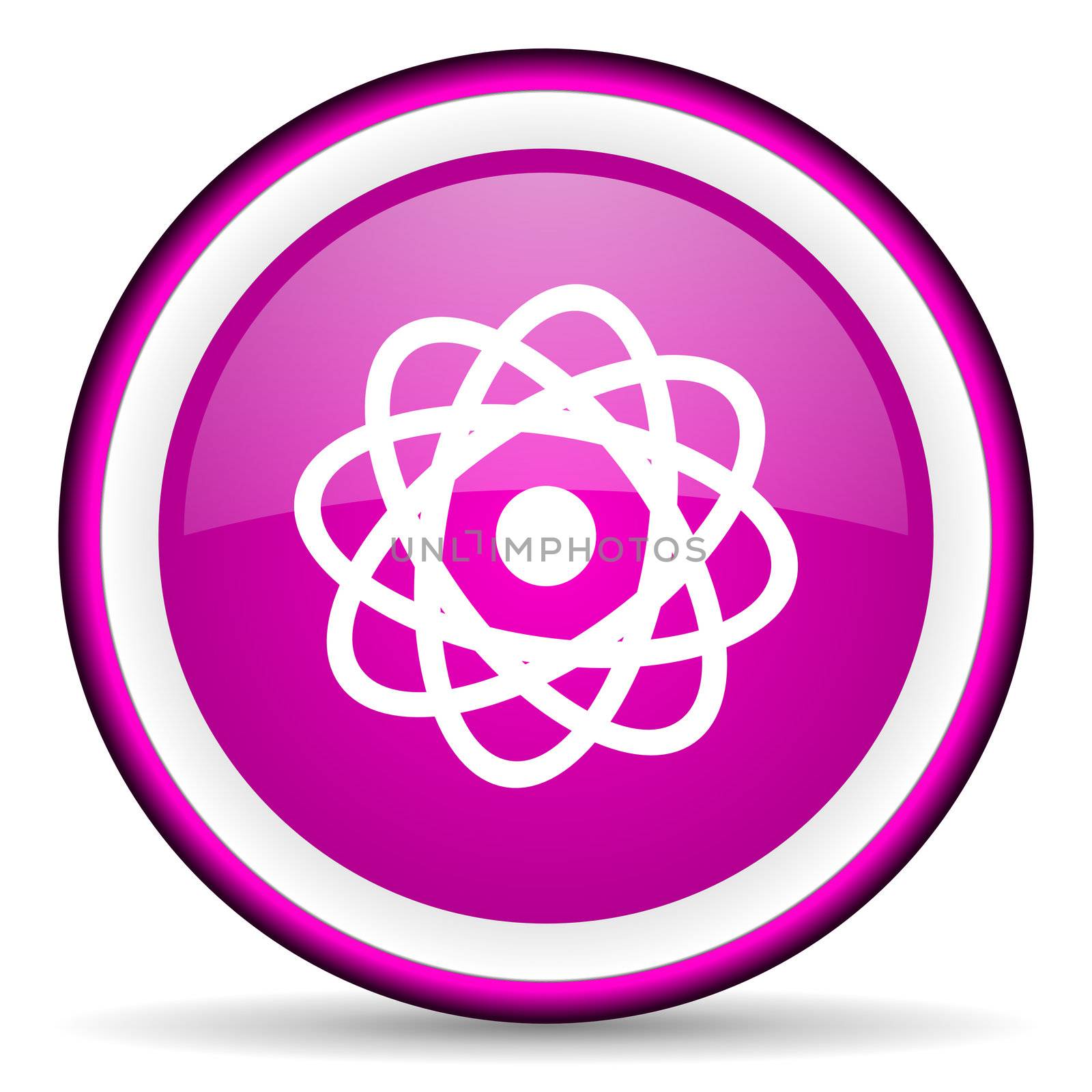 atom violet glossy icon on white background