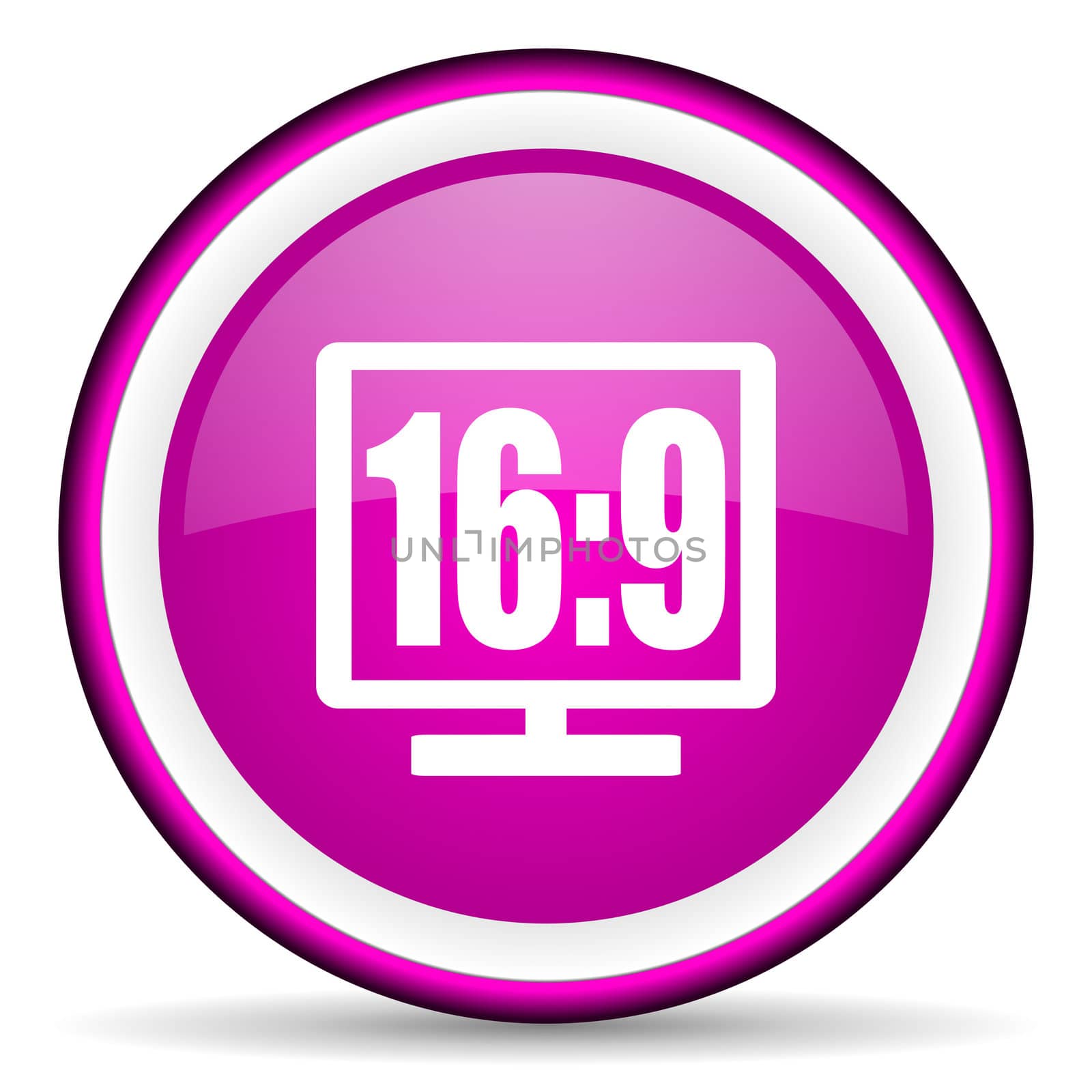 16 9 display violet glossy icon on white background